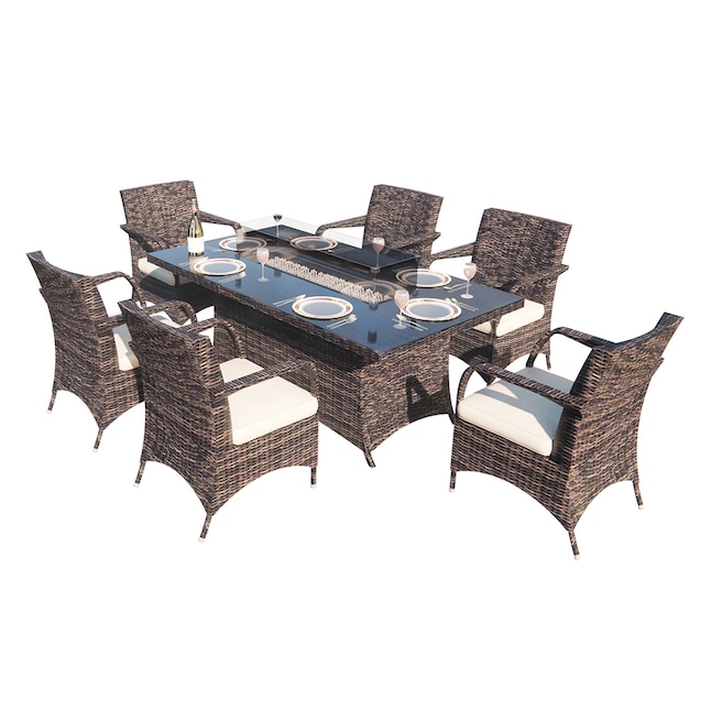 Brown Wicker Patio Dining Set, 20 Inch Seat Height Outdoor Dining Chairs Uk
