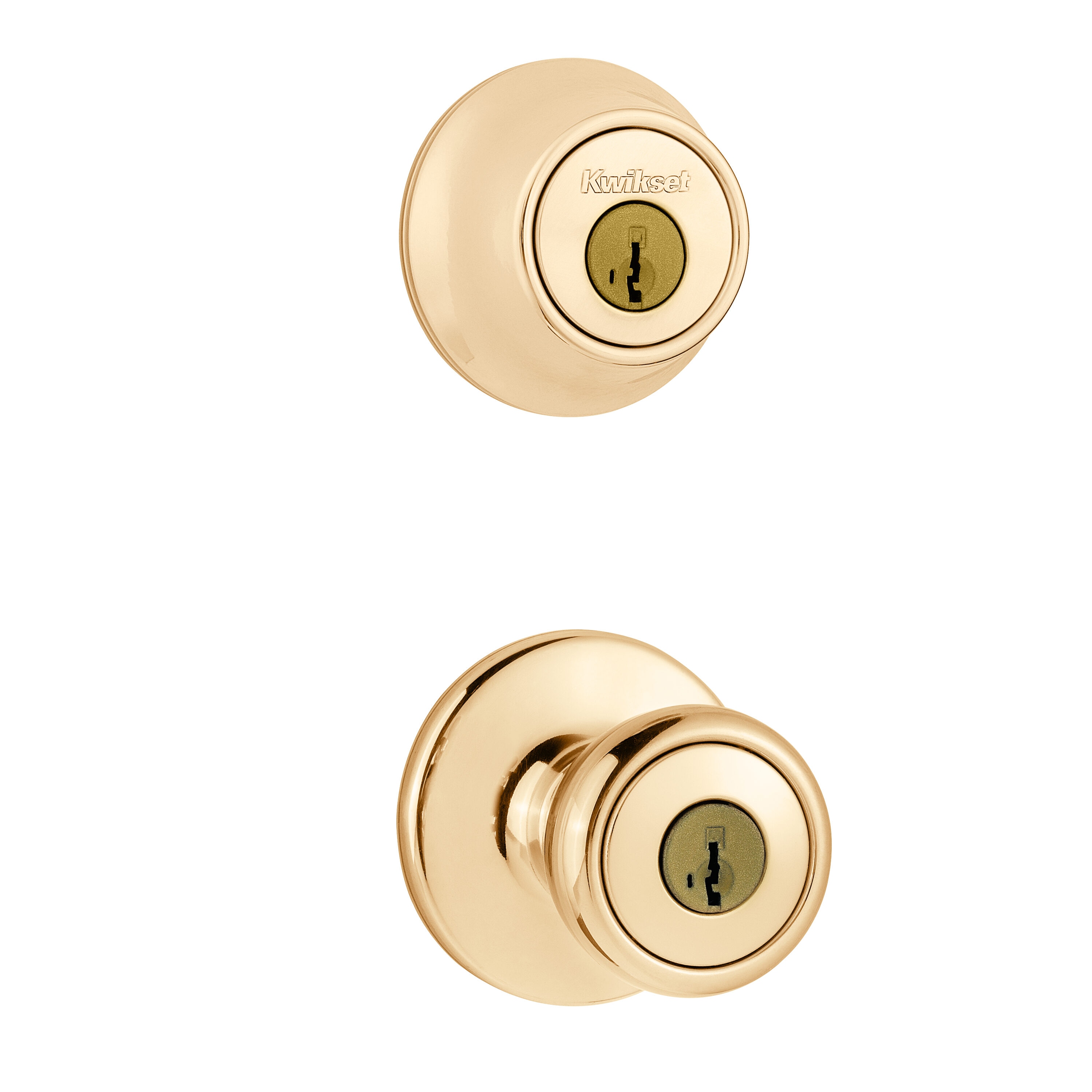 Kwikset Tylo Polished Brass Smartkey Exterior Single Cylinder Deadbolt Keyed Entry Door Knob 0331