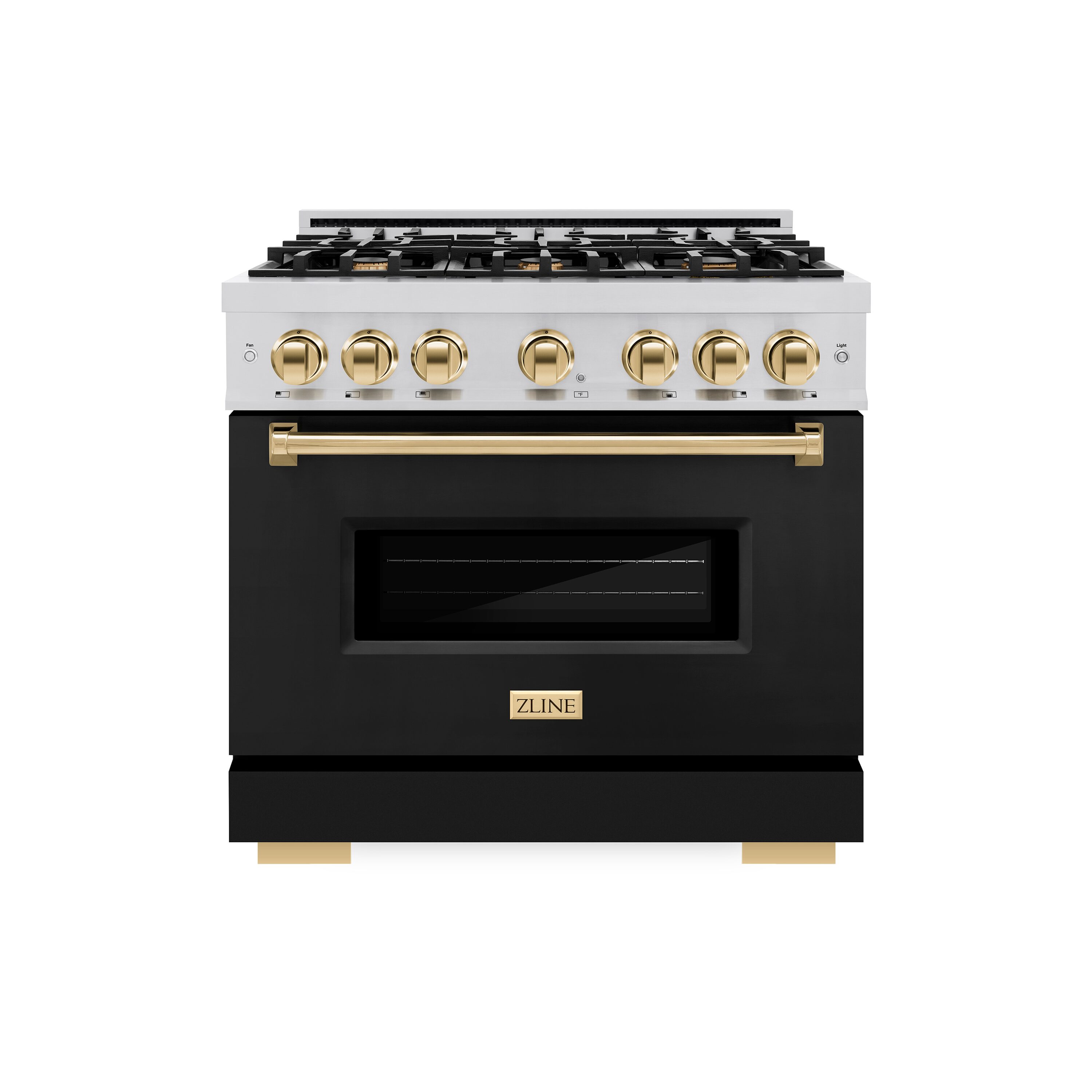 ZLINE KITCHEN & BATH CDRZ-BLM-36-G Classic 36-in Standard 6 burners Convection Oven Freestanding Dual Fuel Range ( Stainless Steel, Black Matte Door, Polished Gold Accents )