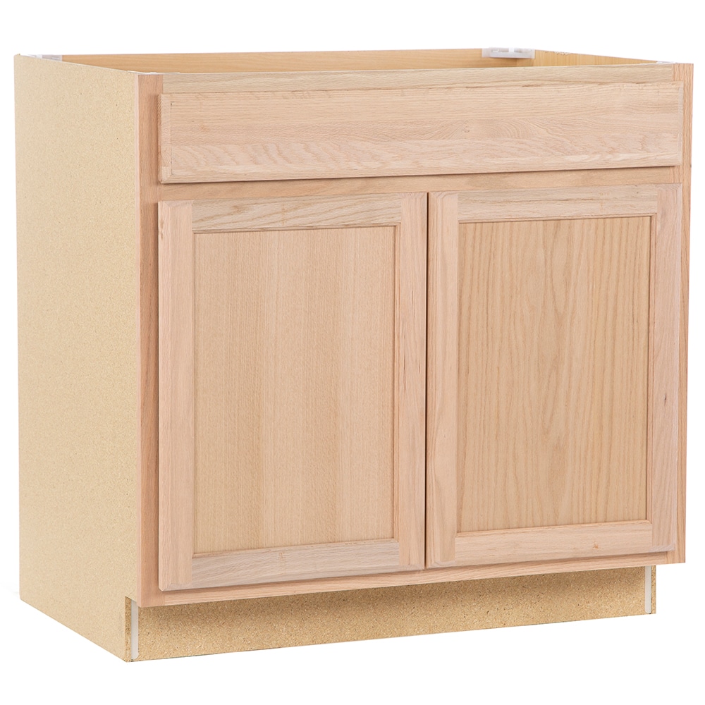 Project Source 18-in W x 35-in H x 23.75-in D Natural Unfinished Oak Drawer  Base Fully Assembled Cabinet (Flat Panel Door Style) in the Kitchen Cabinets  department at