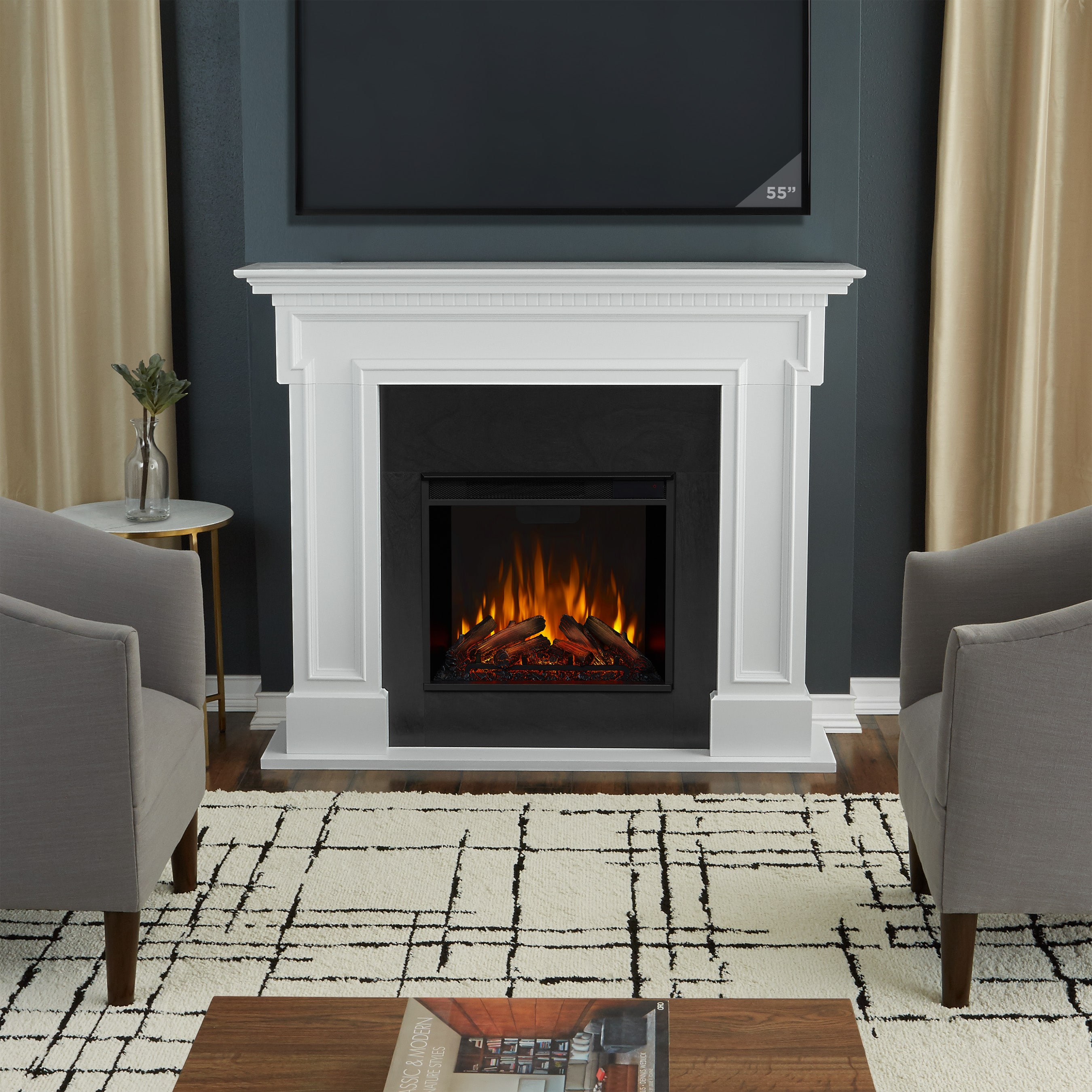 White Freestanding Electric Fireplace with Mantel
