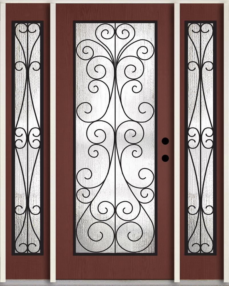 RELIABILT LO921842 60-in x 80-in x 4-9/16-in Fiberglass Full lite Left-hand inswing Wineberry Stained Prehung Front Door with Sidelights Insulating core