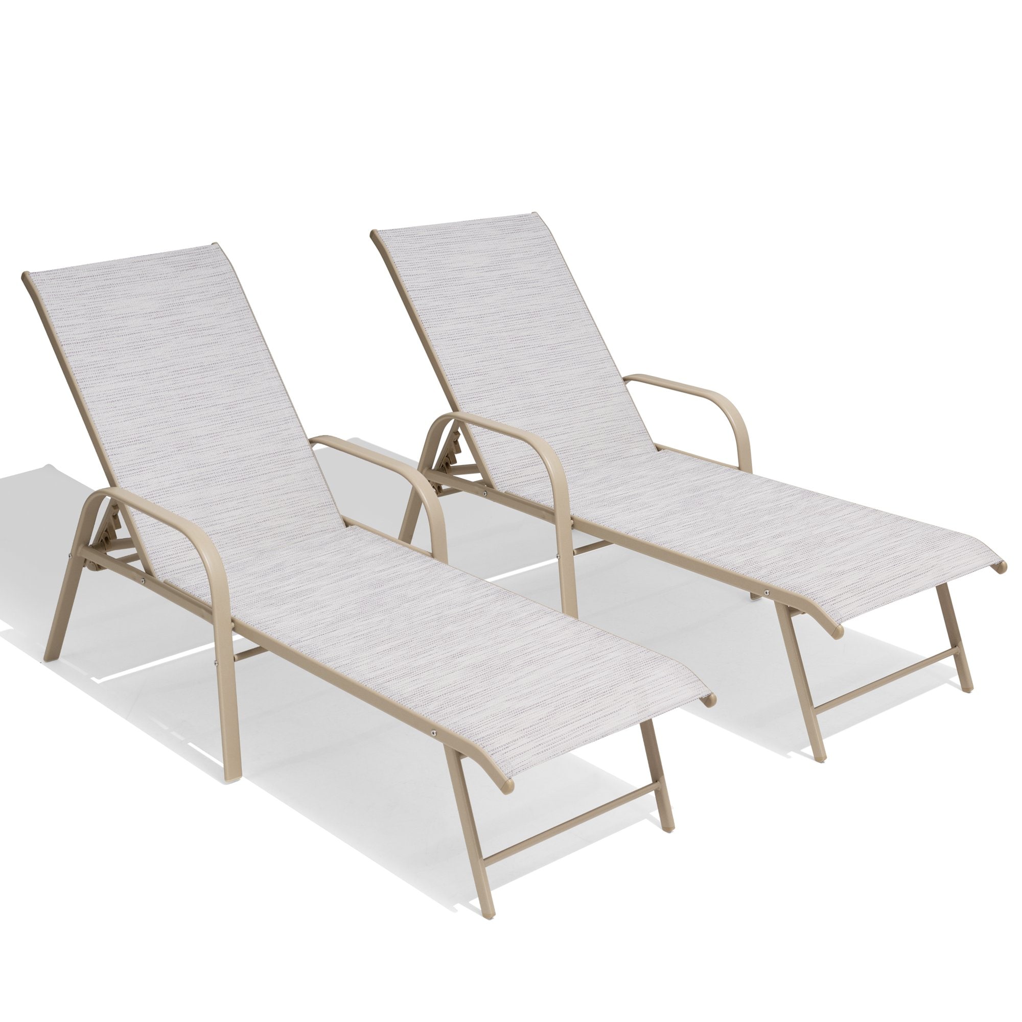 Crestlive Products CL-LG024WGB-2 Aluminum Chaise Lounge Chair Set of 2 Brown Aluminum Frame Stationary Chaise Lounge Chair with Multiple colors/finishes Mesh Seat