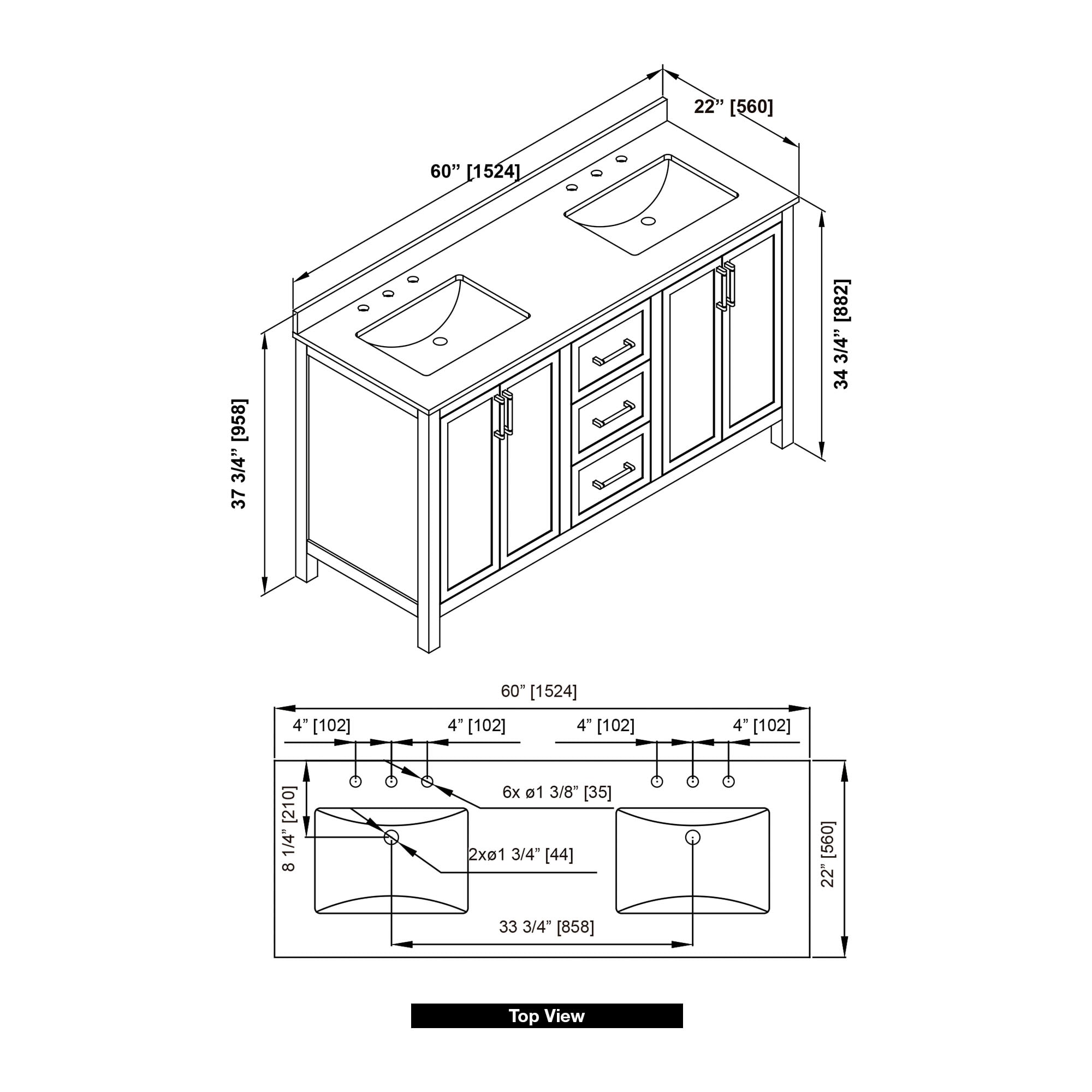 allen + roth LENOIR 60W Bath-Vanity-Combo - View #3