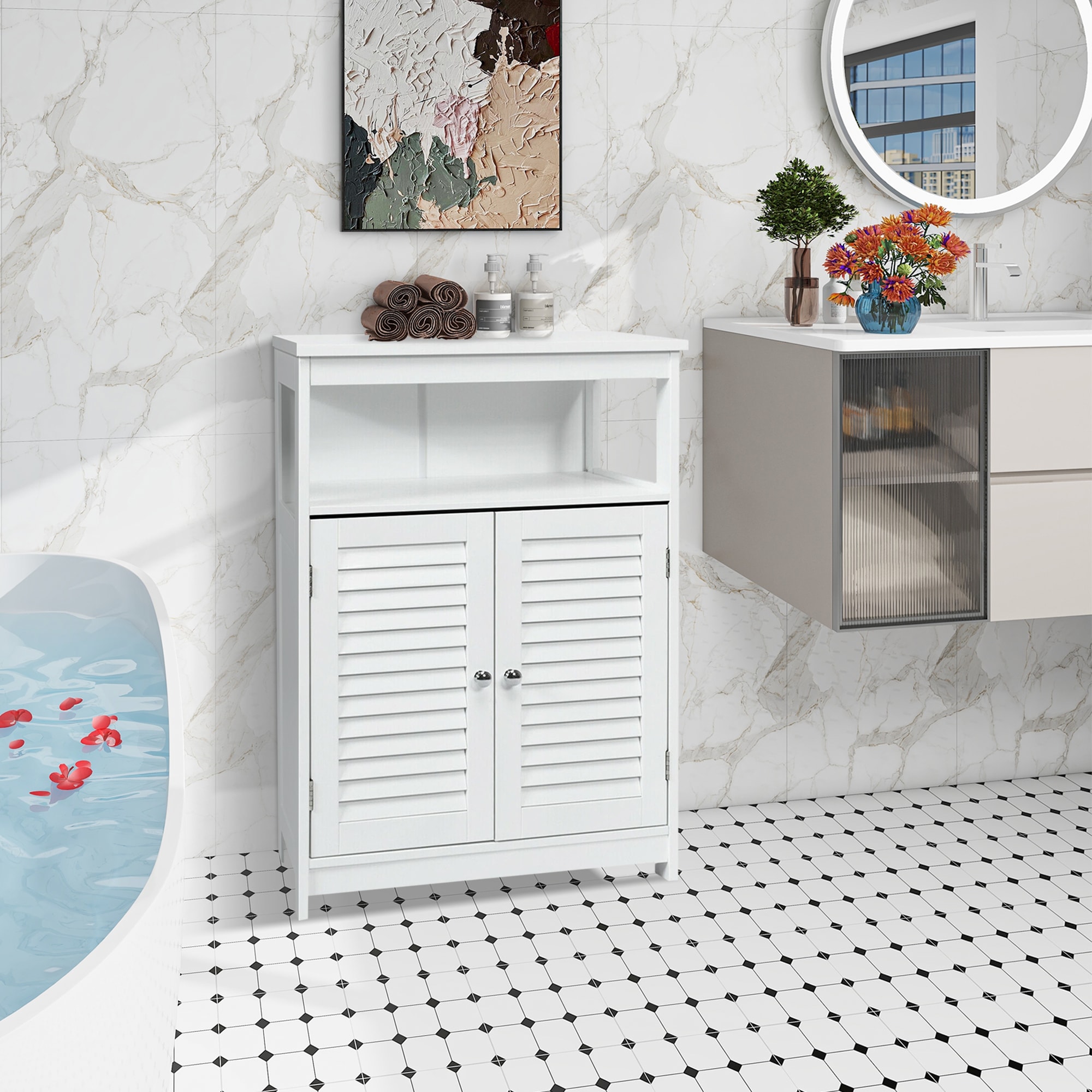 WELLFOR 23.5-in x 31.5-in x 12-in White Freestanding Linen Cabinet
