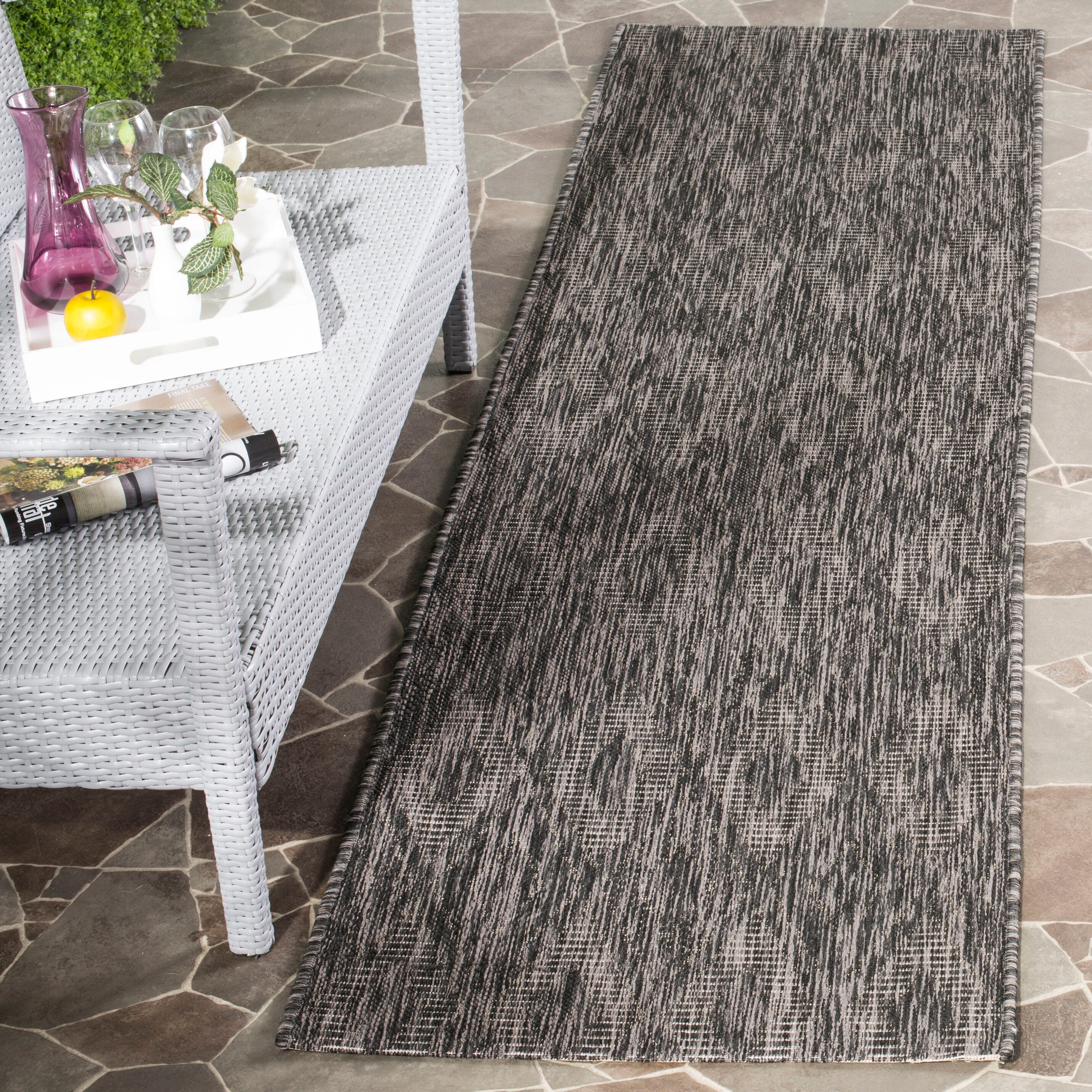 Safavieh CY8522-36622-28 Courtyard Freeport 2 x 8 (ft) Loomed Polypropylene Black/Black Rectangular Indoor/Outdoor Abstract Runner rug
