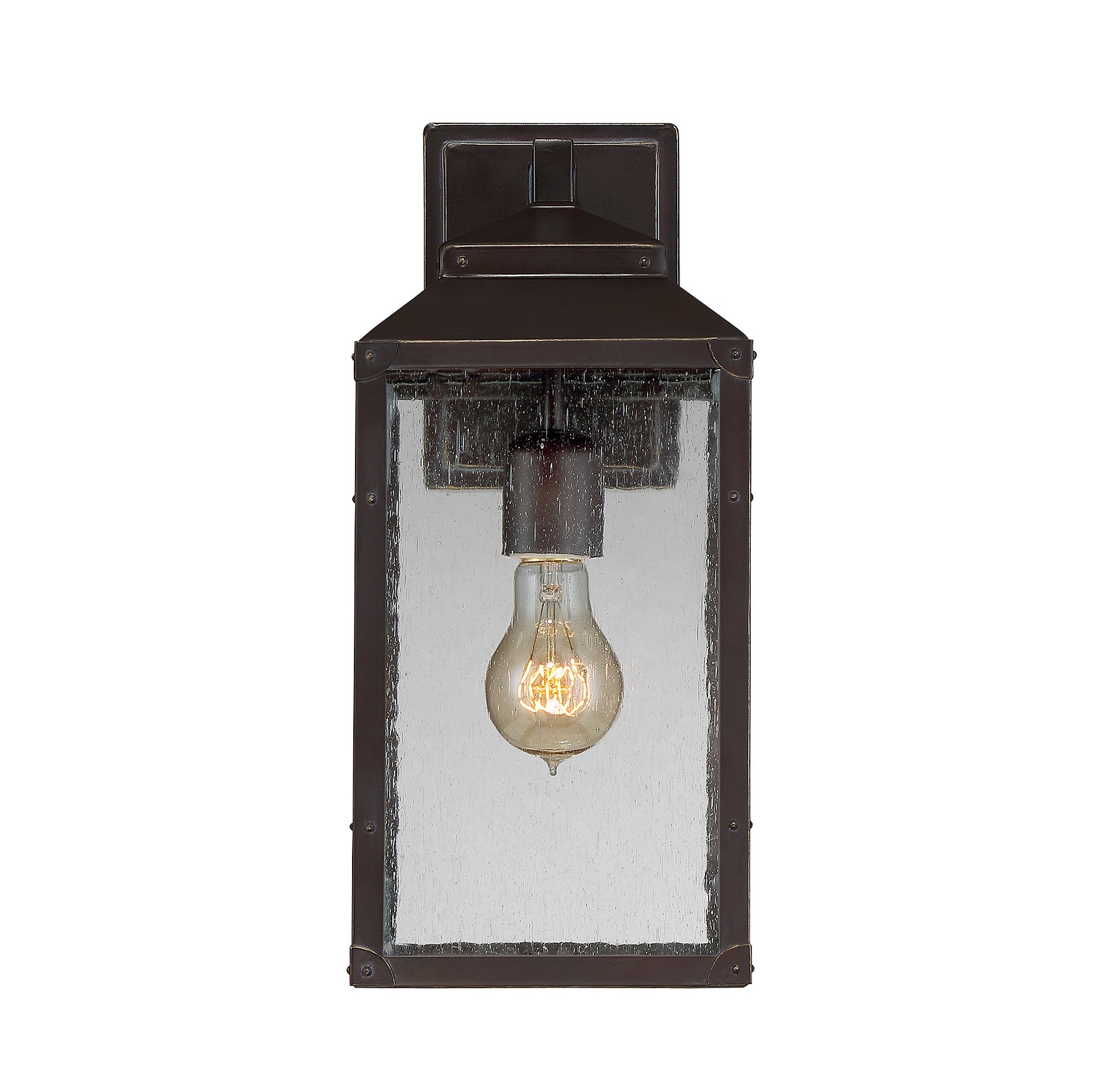 Brennan Bronze and Gold Outdoor Wall Lantern with Seeded Glass