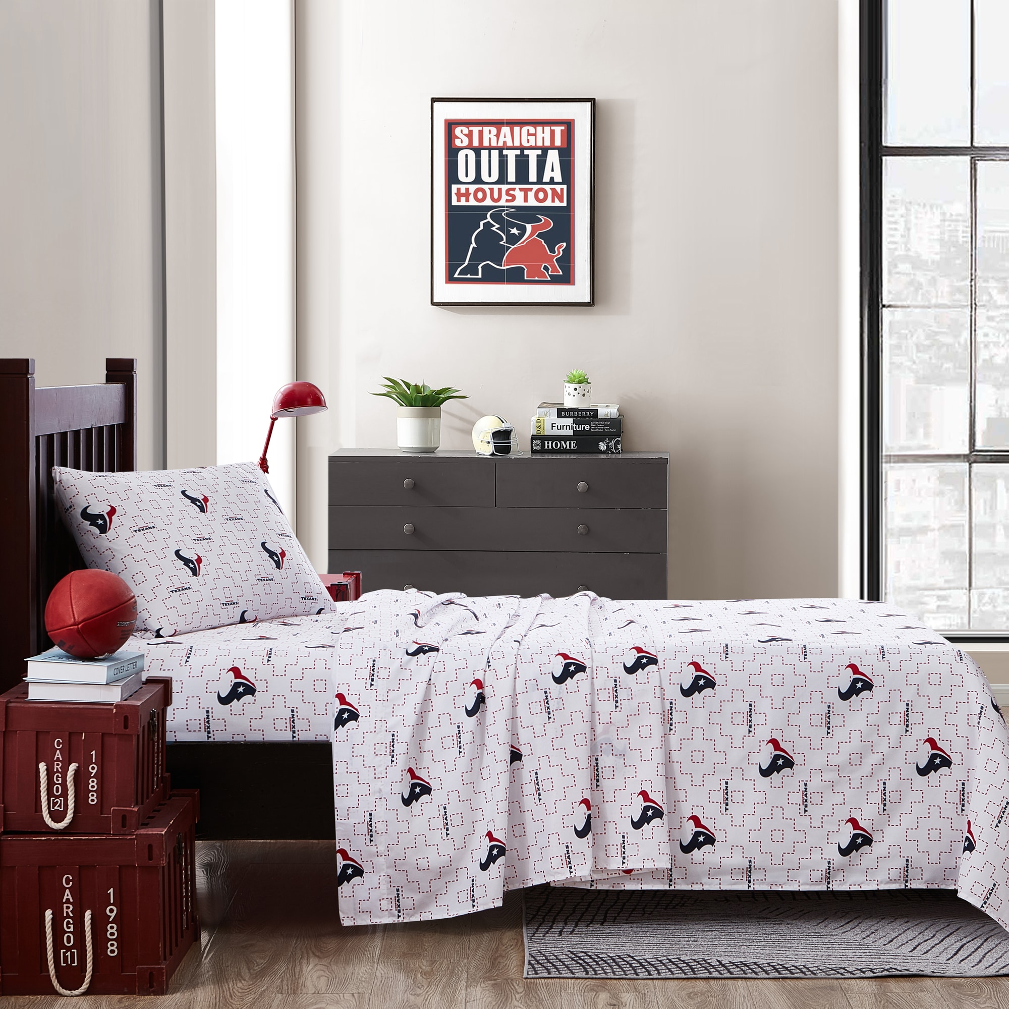 Cathay Sports Houston Texans Scatter Twin 3-Piece Sheet Set