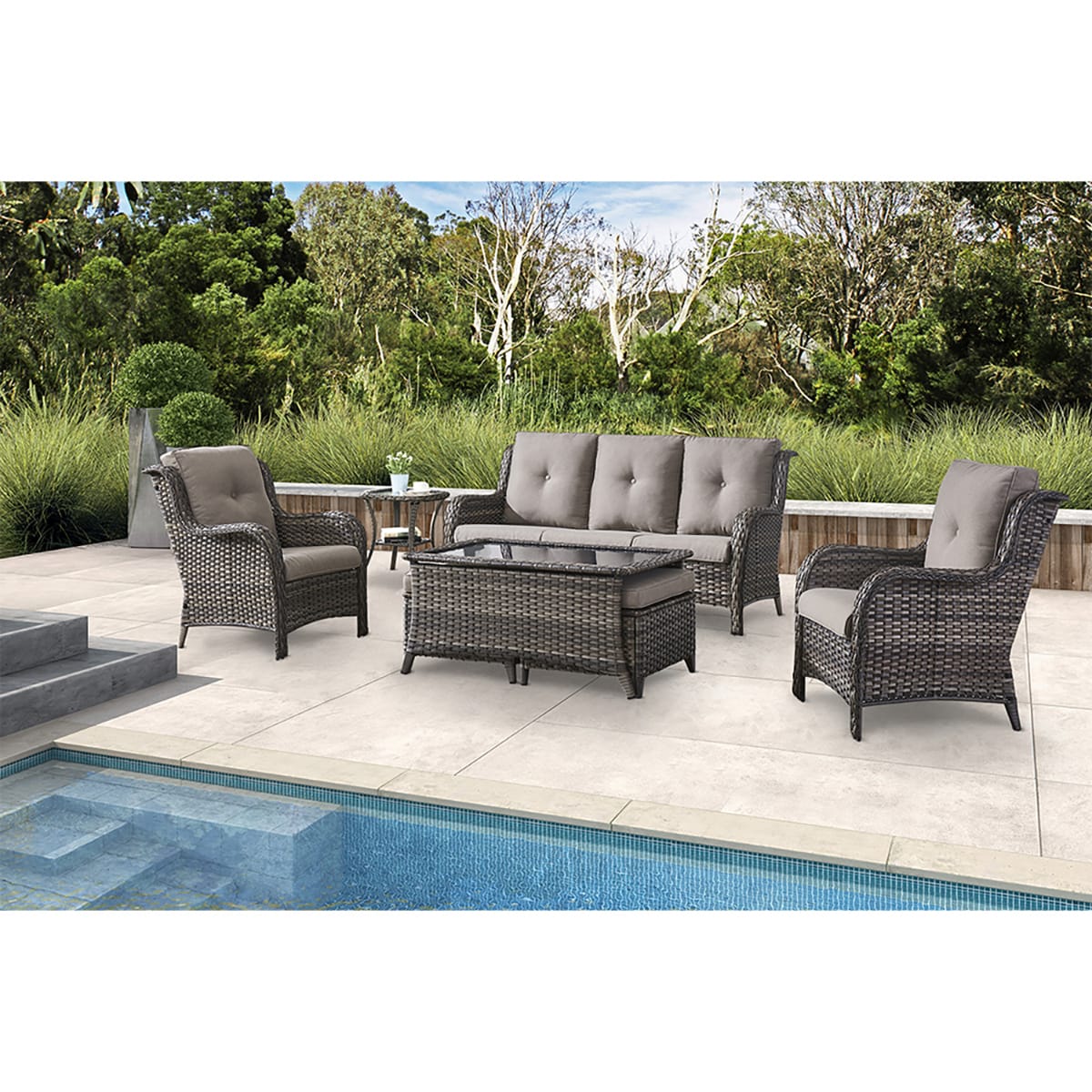 Rilyson FS017015016019026-2 7 -Piece Wicker Patio Sofa Conversation Set with Gray Cushions
