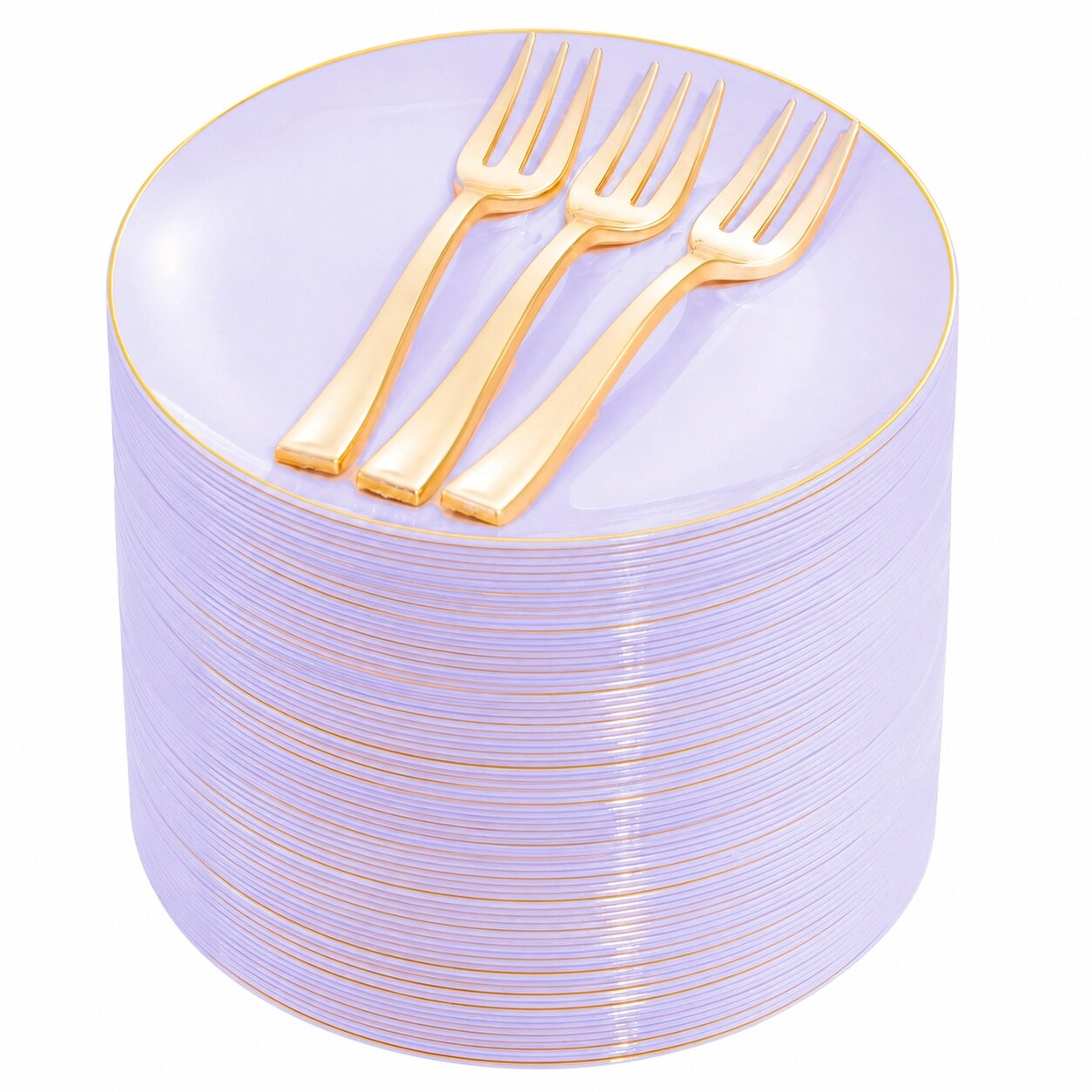 Aoibox  200 Piece Purple Gold Disposable Dessert Plate Fork Set 6 3 in Plates 5 in Forks Serves