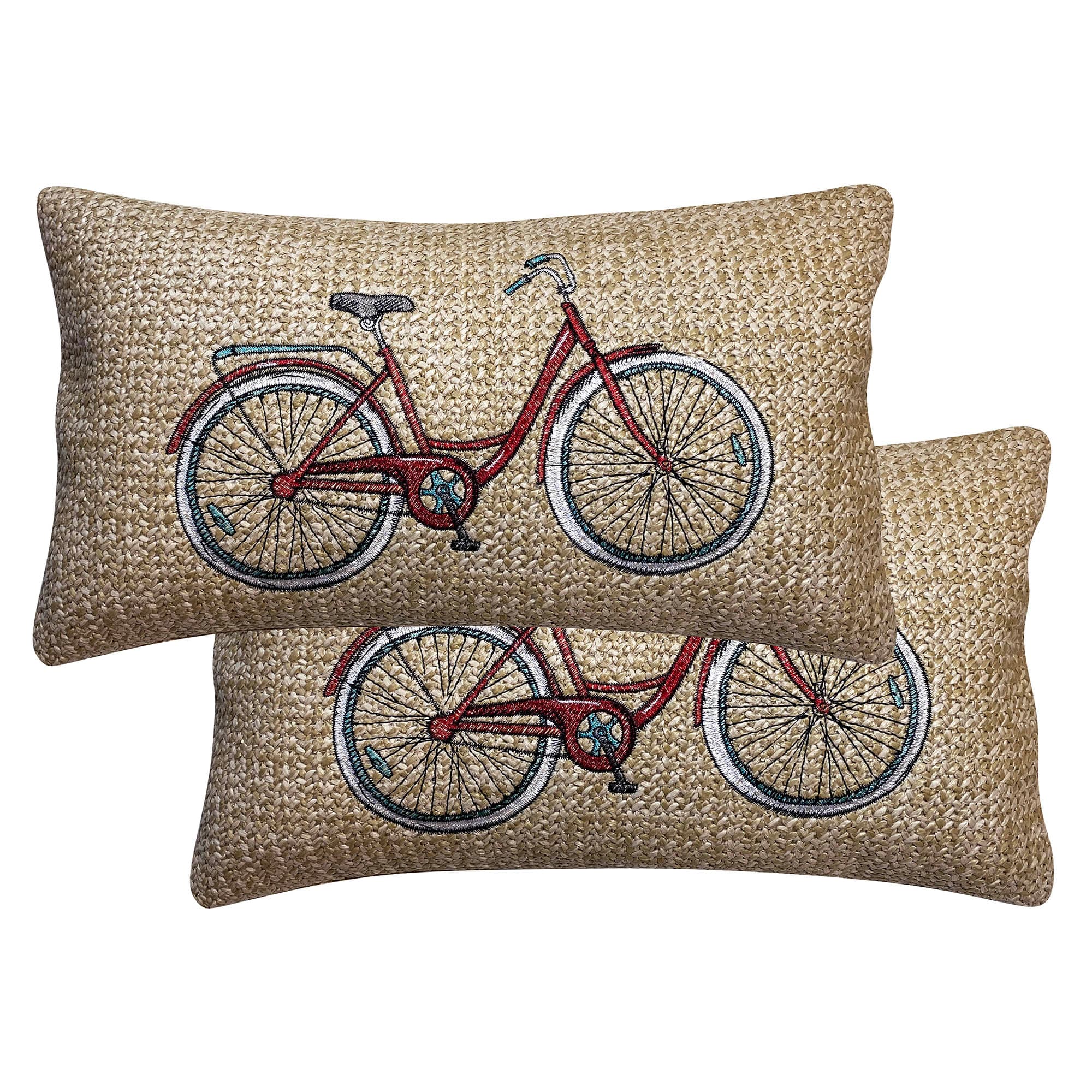 3i Products 21605S-201E105 2-Pack Geometric Raffia Bicycle Red Rectangular Lumbar Pillow