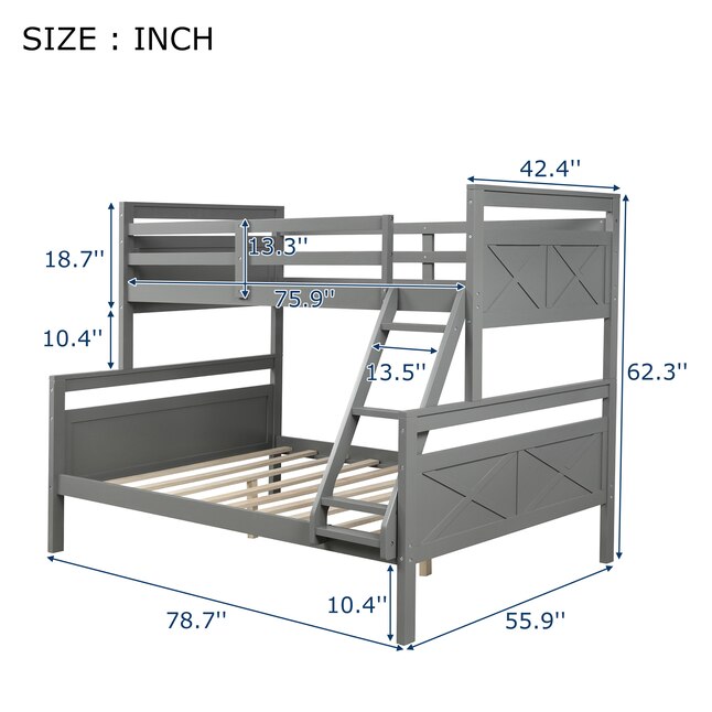 Casainc Twin Over Full Bunk Bed Gray, Standard Bunk Bed Dimensions