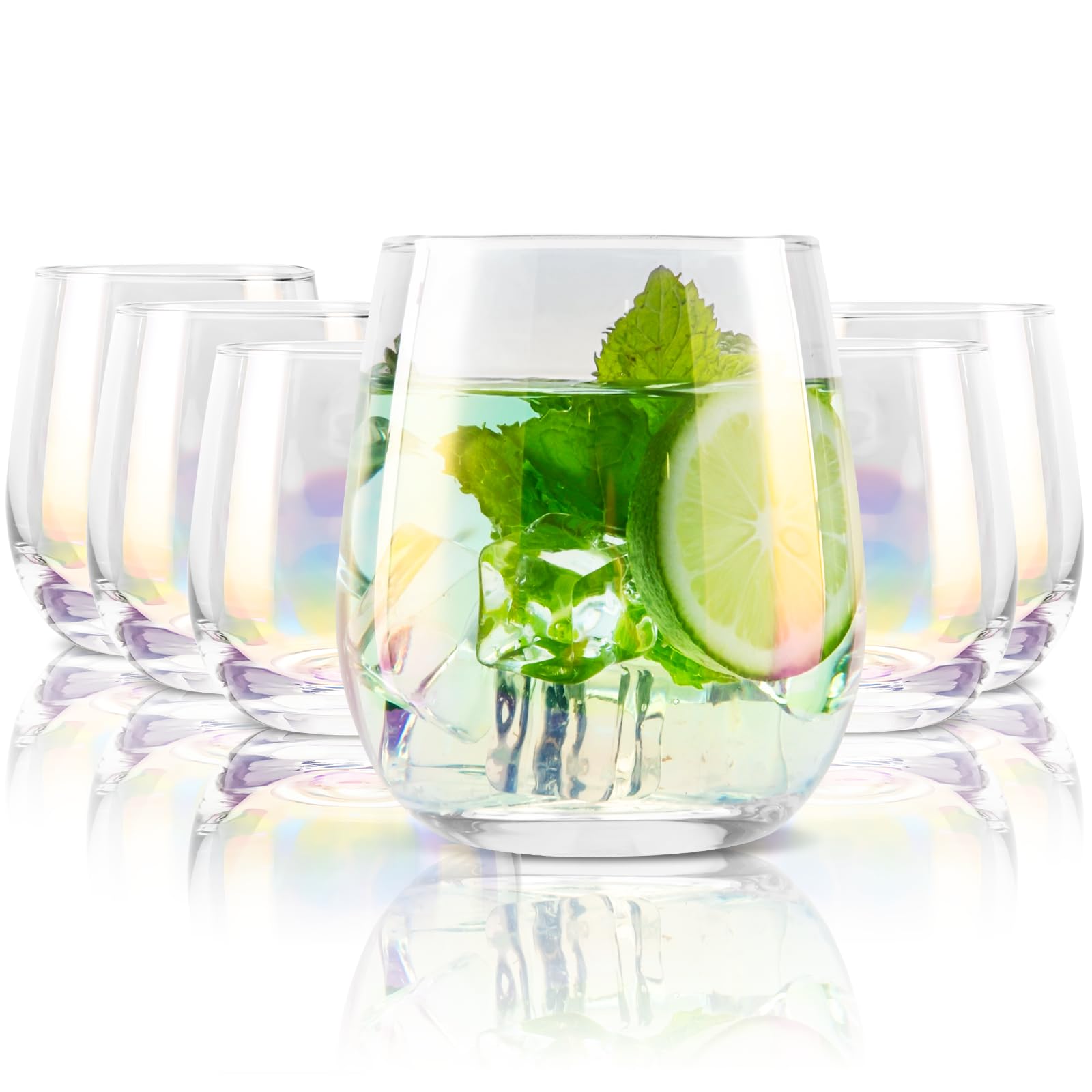 Aoibox  12 2 oz Iridescent Lead Free Crystal Short Drinking Glasses Thick Base Ergonomic Grip Set of 6
