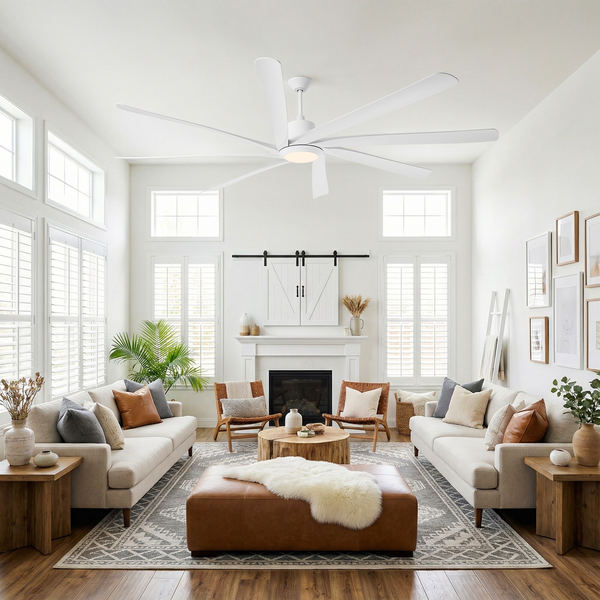 Parrot Uncle Industrial HVLS 100-in White LED Ceiling Fan With Light and Remote Control Included Sansujyuku sansujyuku.com