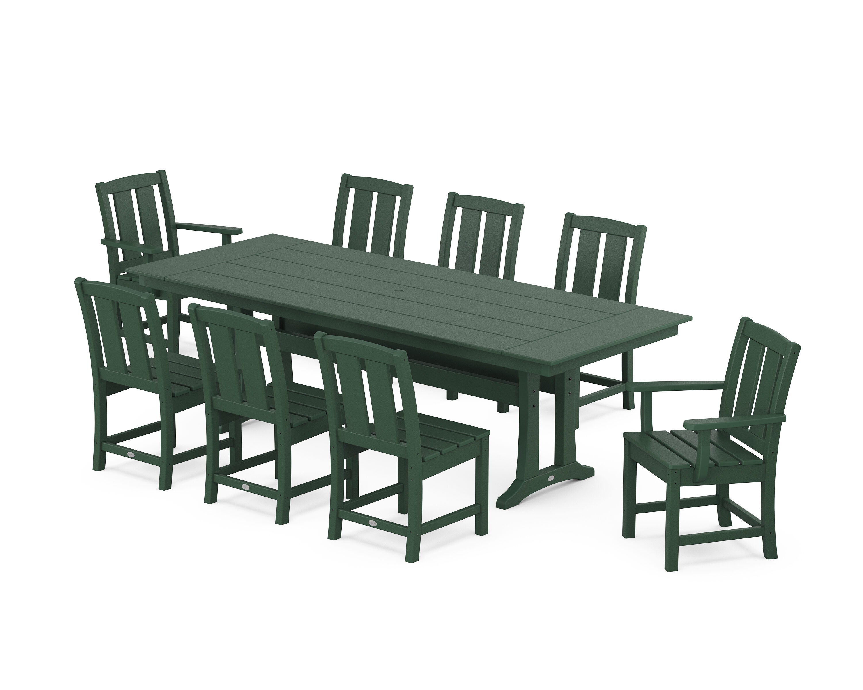 Green 8-Person Farmhouse Outdoor Dining Set with Trestle Legs