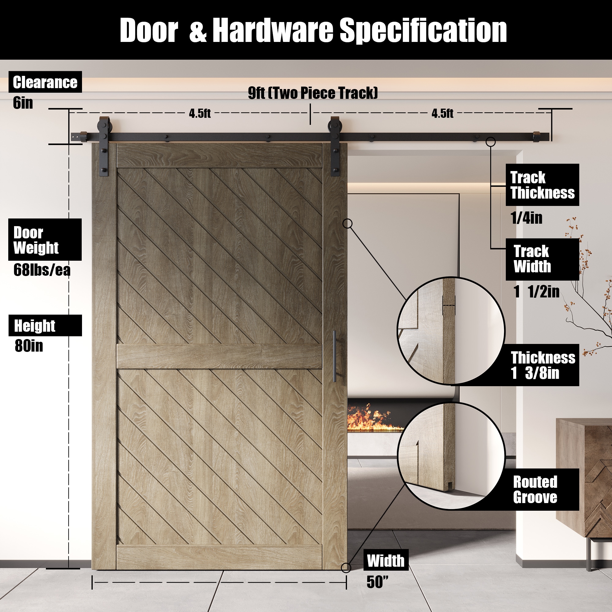 HOMACER YT1H108C-XT2-5080-GR Barn-Doors - View #2