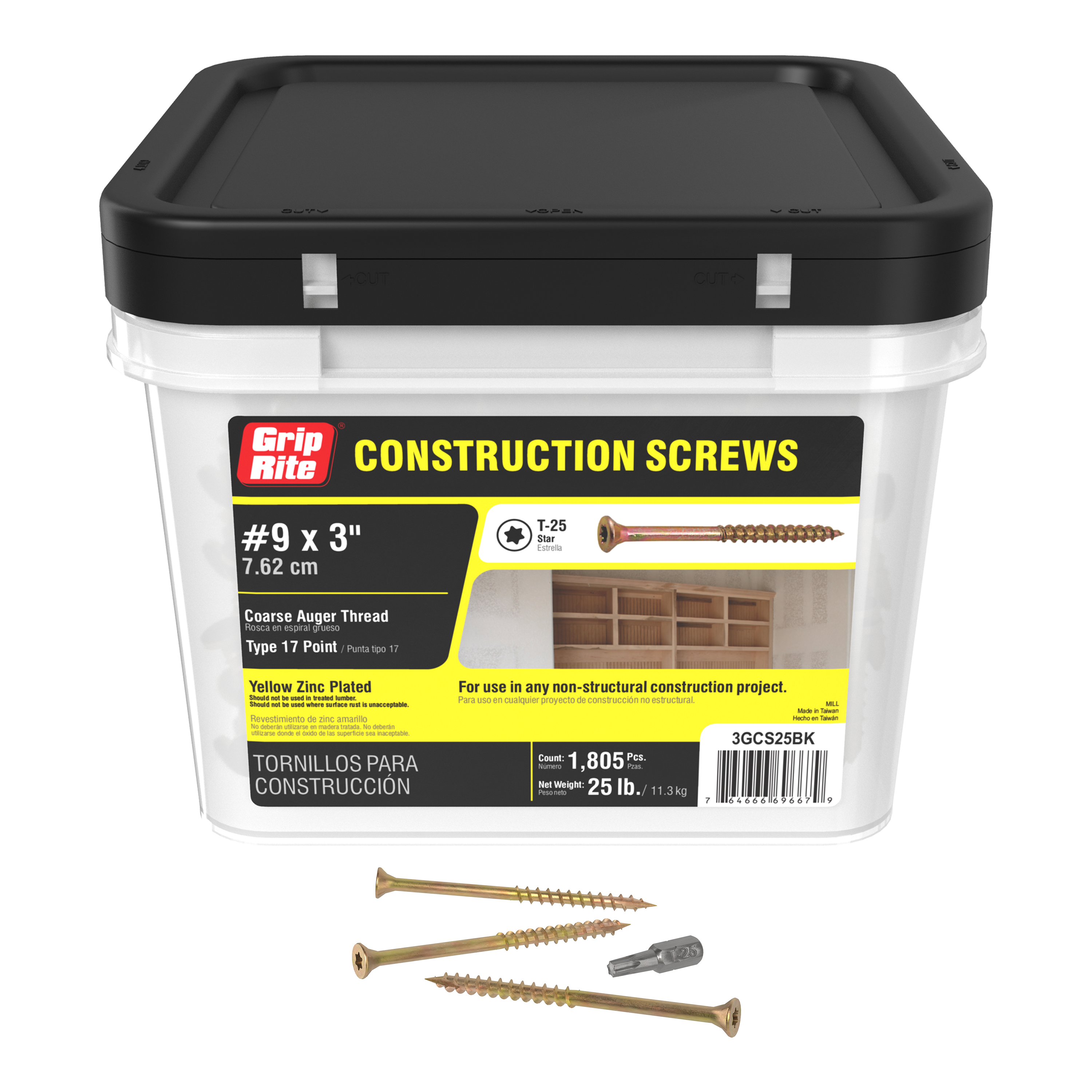 Grip-Rite 3GCS25BK #9 x 3-in Yellow zinc Interior Wood screws ( 4805 -Per Box )