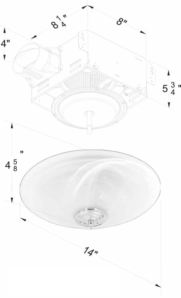 White Frosted Glass 14" Ceiling Mount LED Bathroom Fan