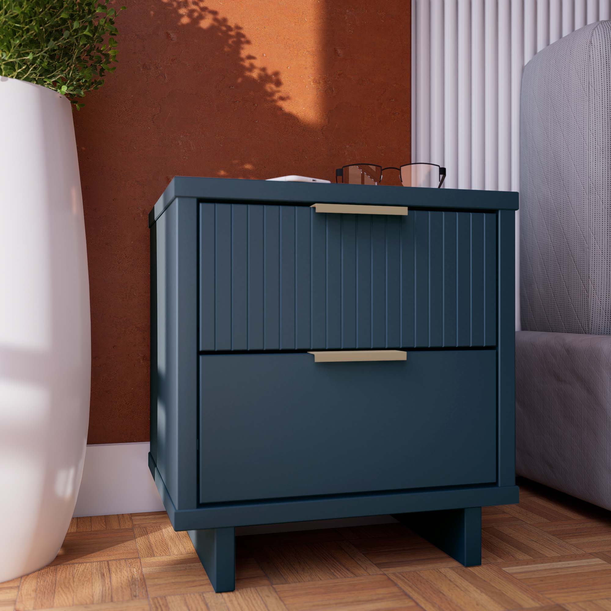 Manhattan Comfort NS-5014 Midnight Blue Pine Nightstand