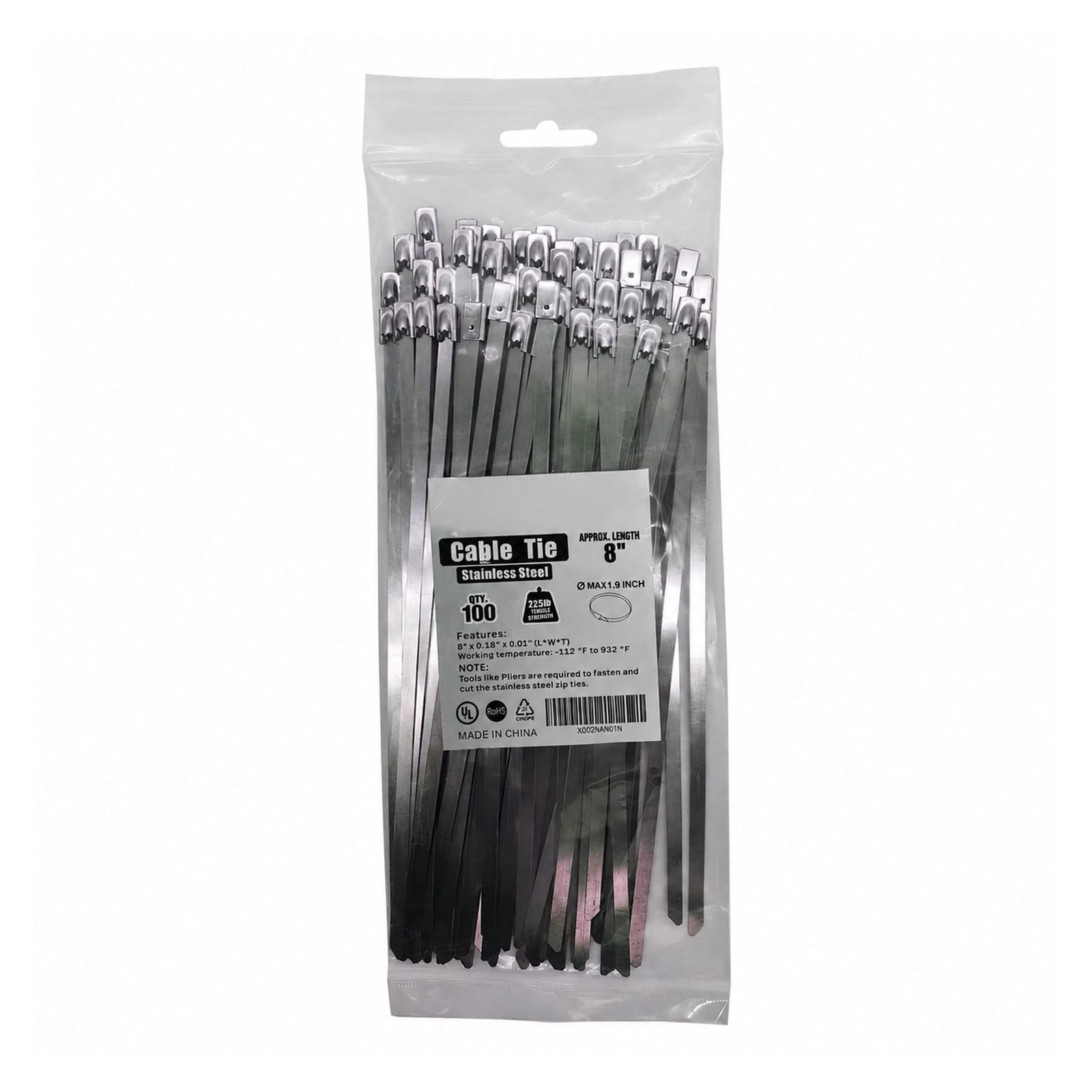Afoxsos Metal Zip Ties 8 Inch Stainless Steel Cable Ties 225 LBS Strength Heavy Duty Tie Wrap Pack of 100 durable home and garden accessory #LAF0816FA1164