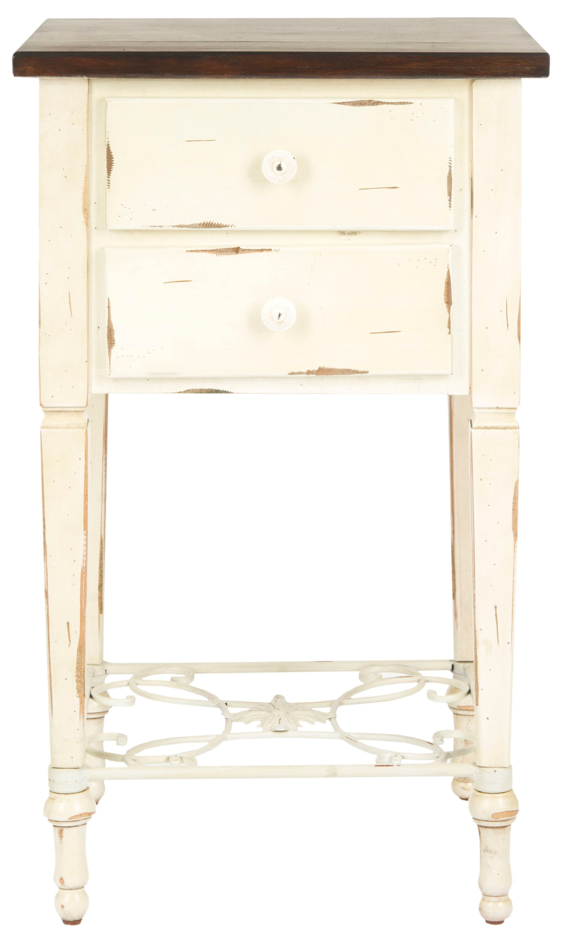 Safavieh AMH4004A Monica Distressed Whitewash/Java Wood Rustic End Table with Storage