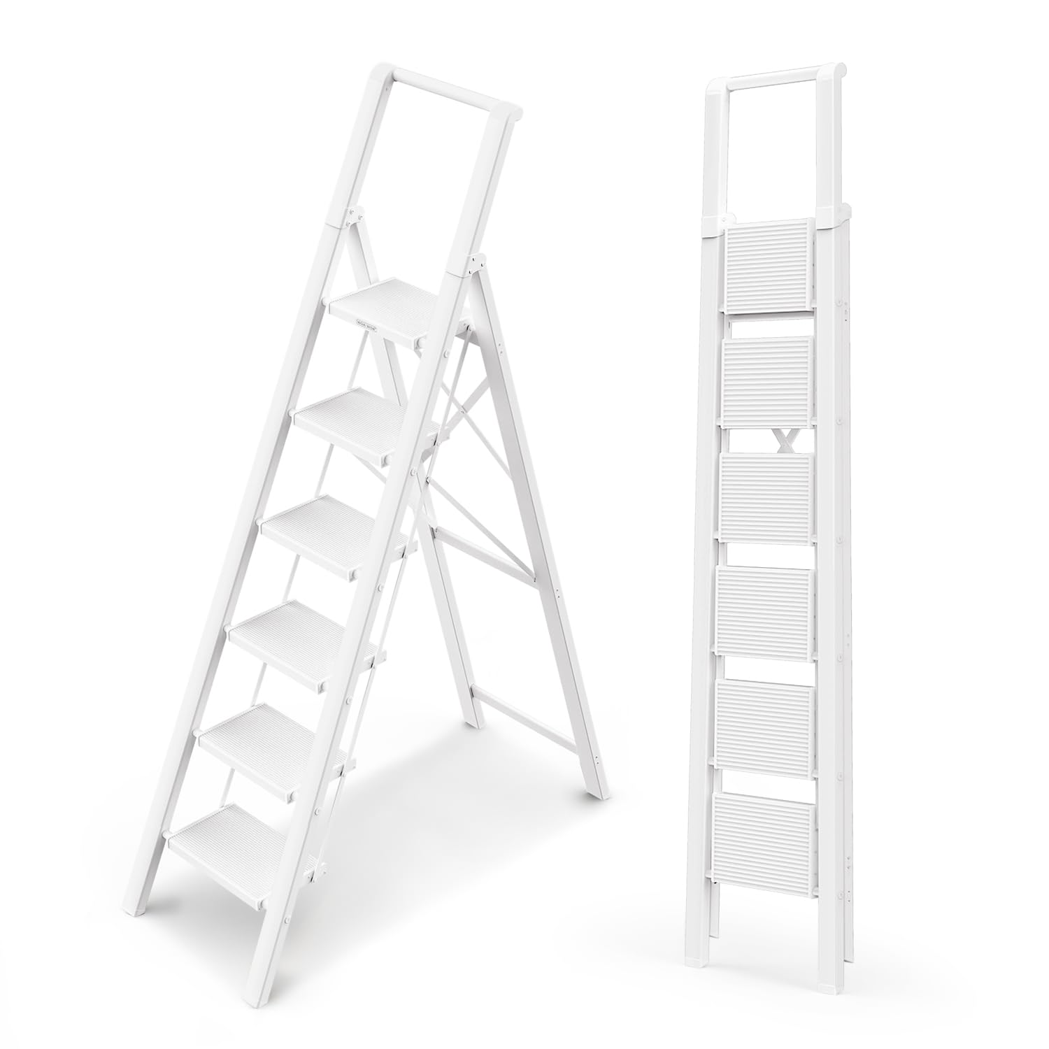 Lukvuzo  6 Step Ladder Lightweight Folding ladders with Wide Pedals Slim Stepladder for Narrow Spaces Tall Ladder for High Ceilings with