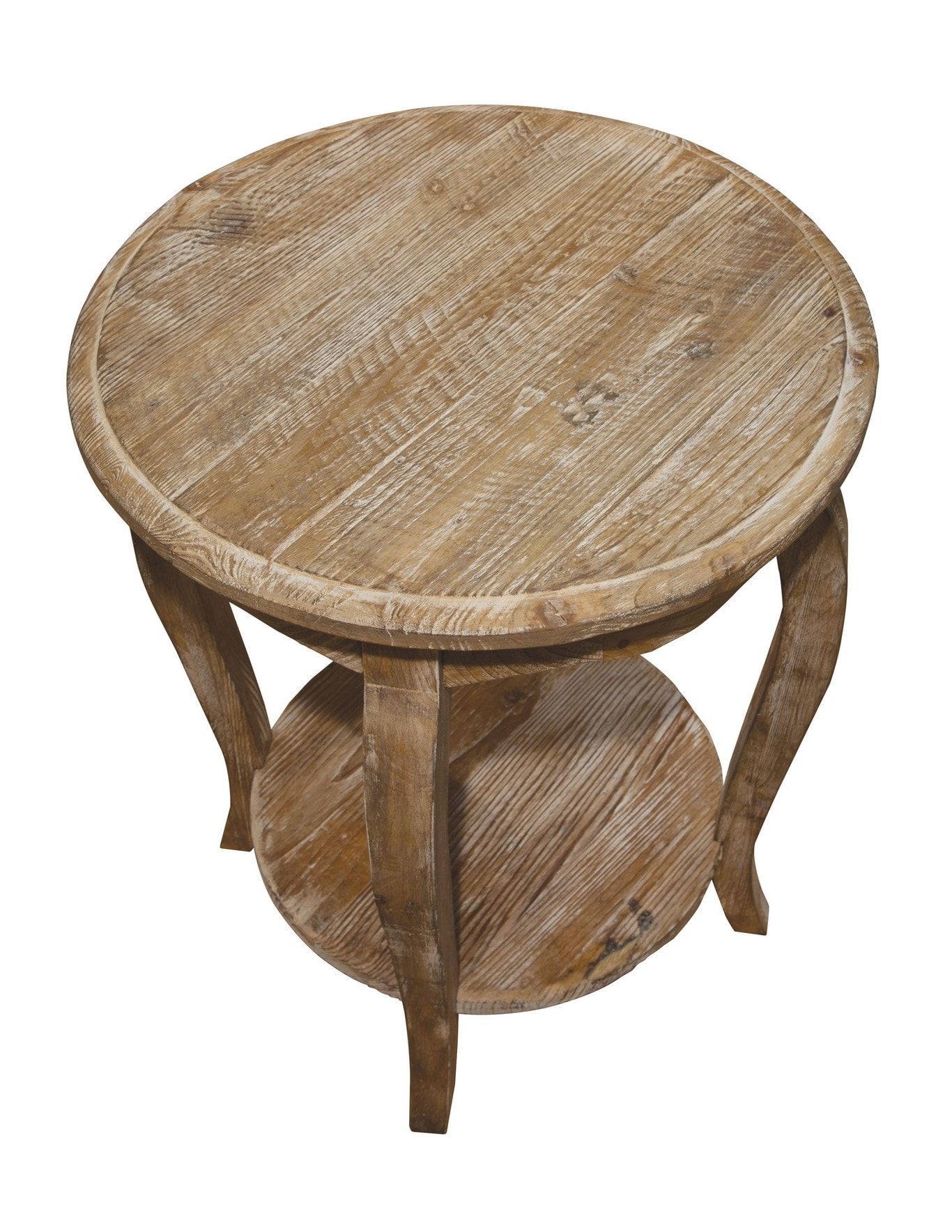 Rustic Reclaimed Wood Round End Table in Driftwood Brown