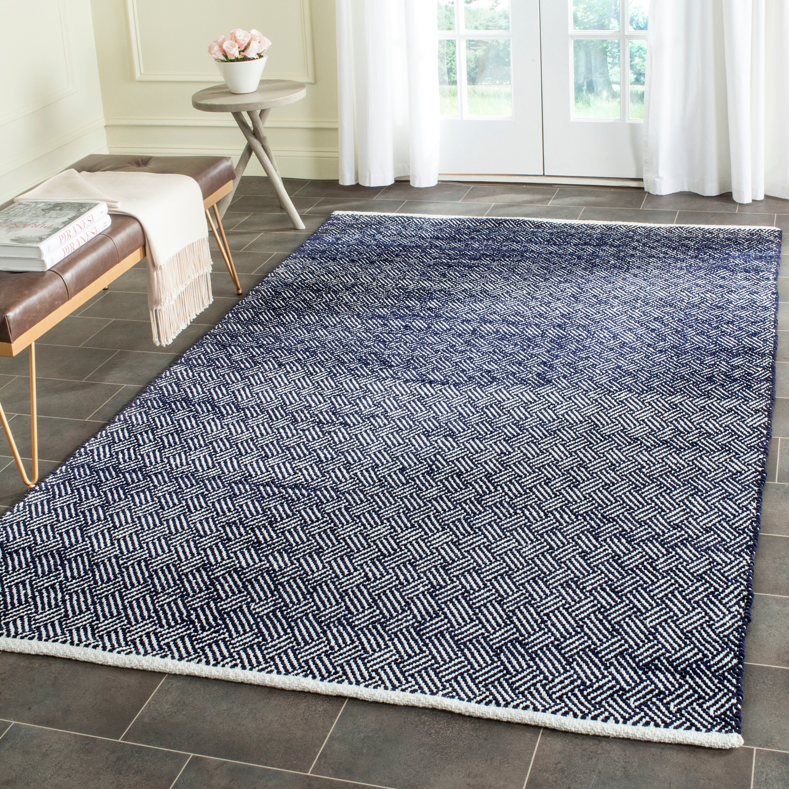 Safavieh BOS680D-4 Boston 4 x 6 (ft) Tufted Cotton Navy Rectangular Indoor Geometric Bohemian/Eclectic Area rug