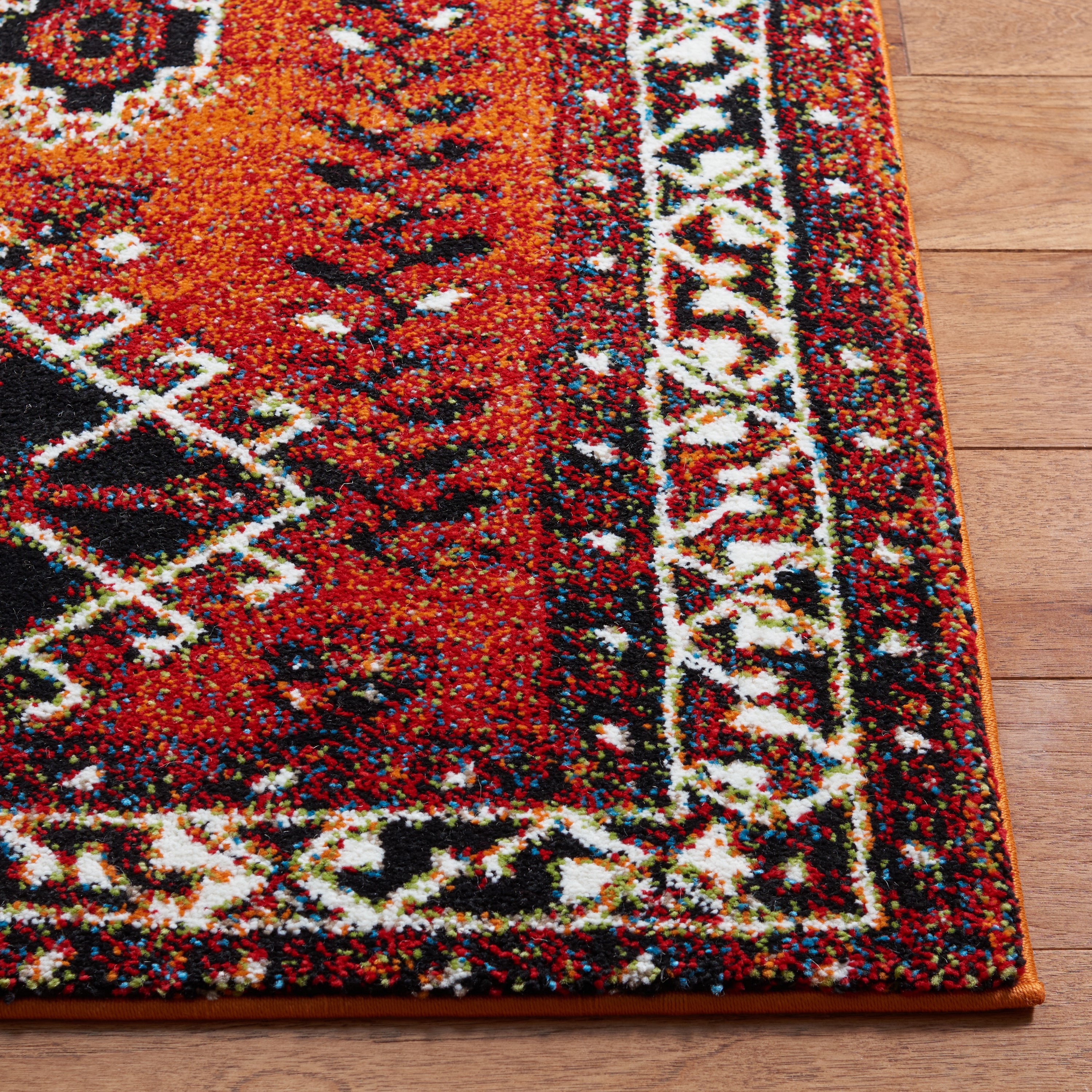 Vintage Hamadan Orange and Red Synthetic Runner Rug