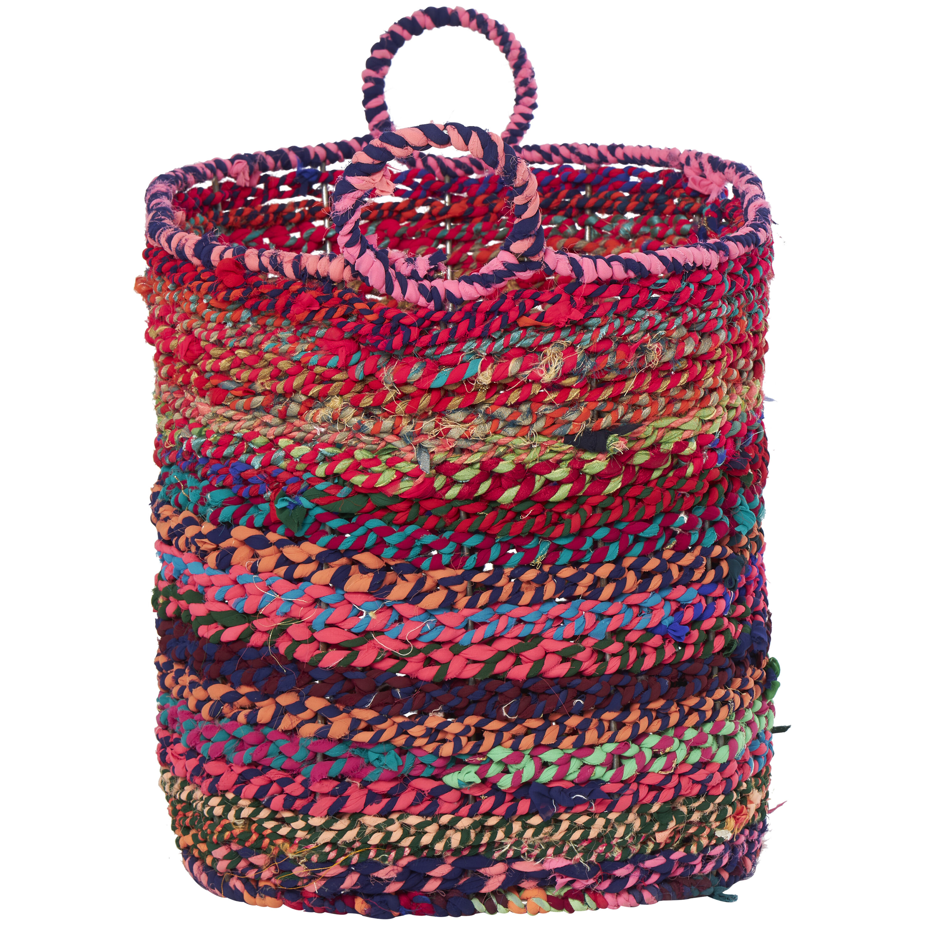Industrial Charm Multi-Colored Fabric Storage Basket with Iron Frame