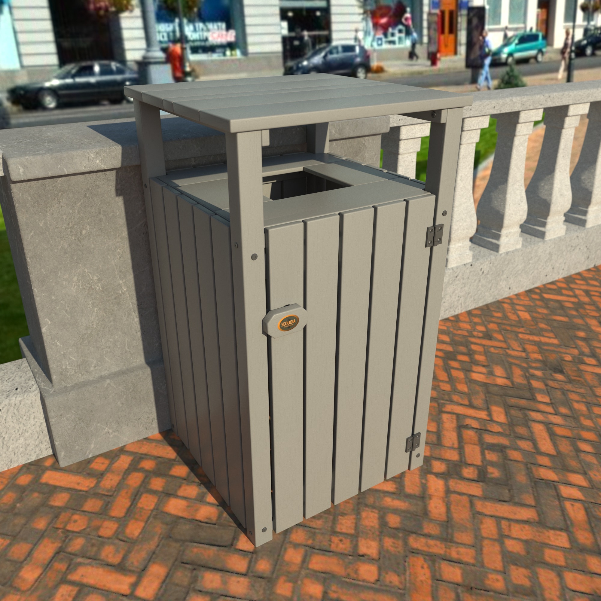 highwood CM-TR01HA-CGE 40 Gallon Coastal Teak Plastic Indoor/Outdoor Lidless Trash Can