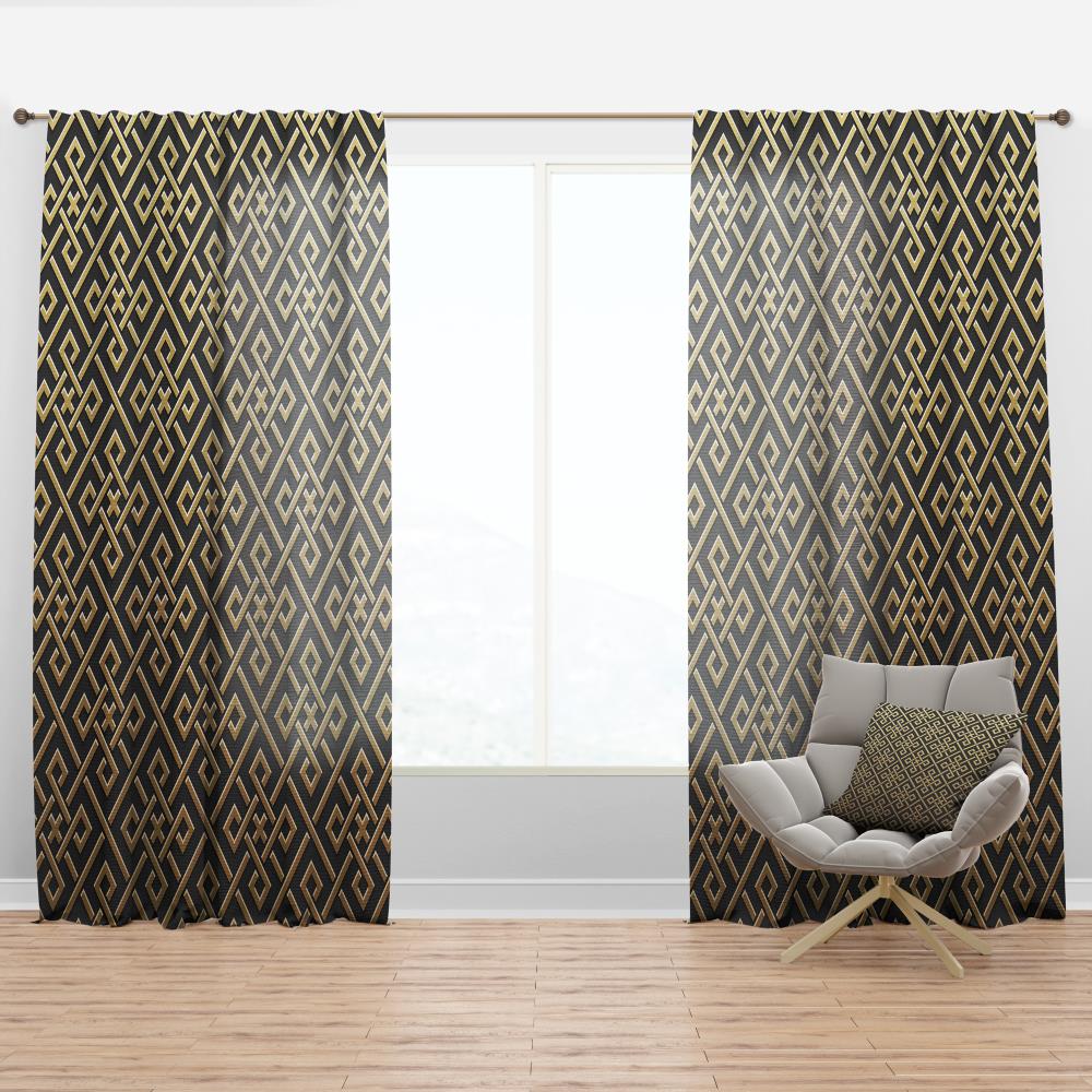 Designart CTN24075-52-108 108-Inches Gold Geometric Room darkening Thermal lined Rod pocket Single curtain panel