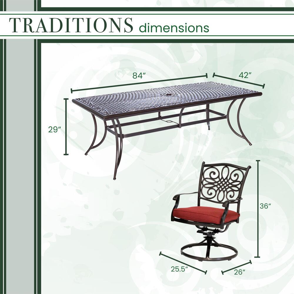 Hanover 9-Piece Bronze Aluminum Outdoor Dining Set with Red Cushions