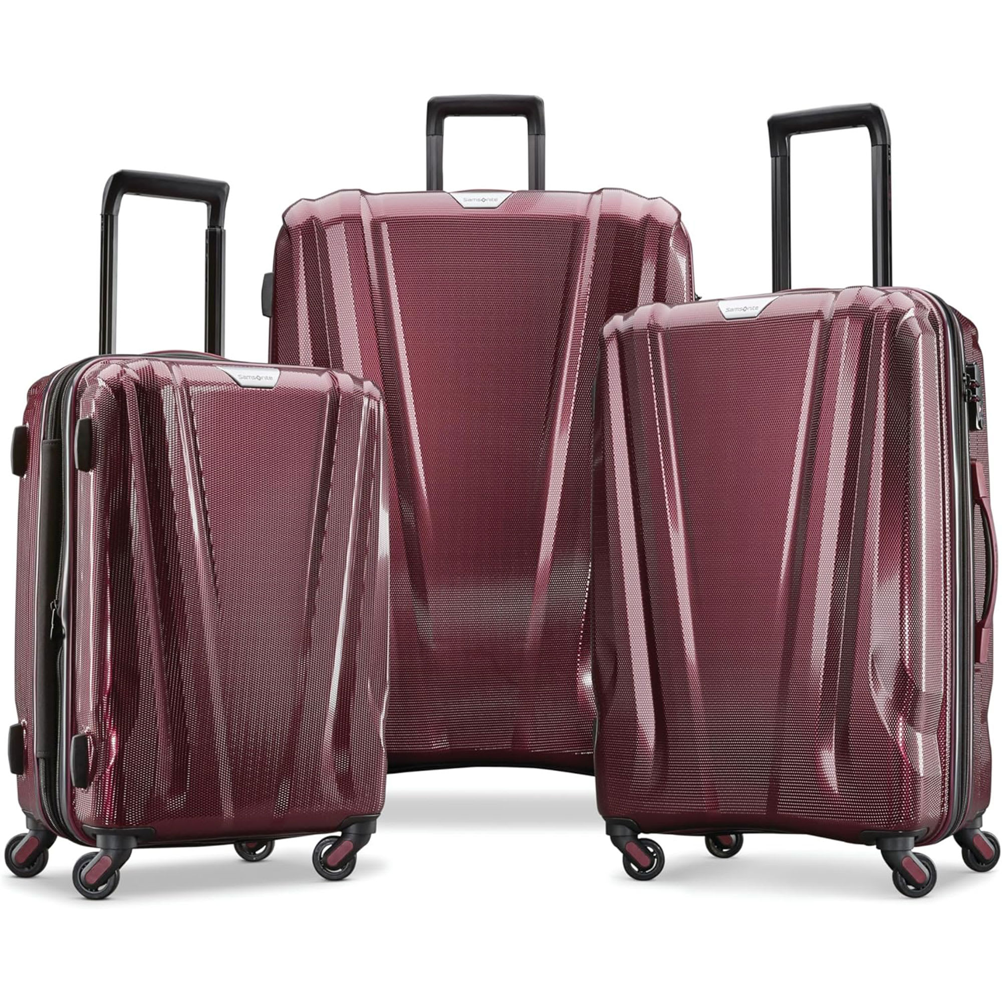 Samsonite 399216 SWERV DLX Spinner 3 Piece Carry-On Medium and Large Suitcase Hard-Shell Luggage Set with Side Carry and Telescopic Handle Aubergine