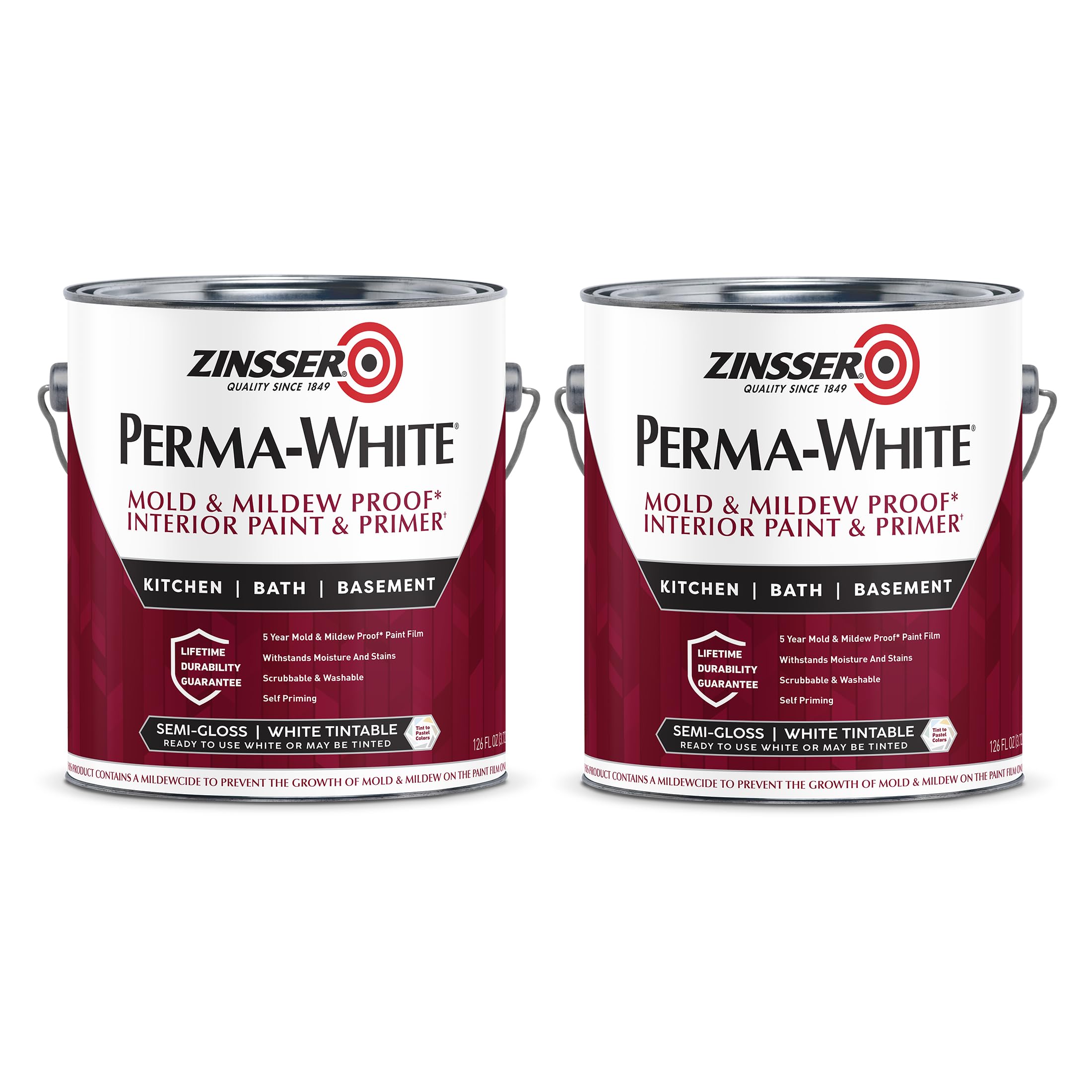 Zinsser 2761-2PK Perma-White Proof Interior Paint Gallon Semi-Gloss White 2 Pack #2761-1534