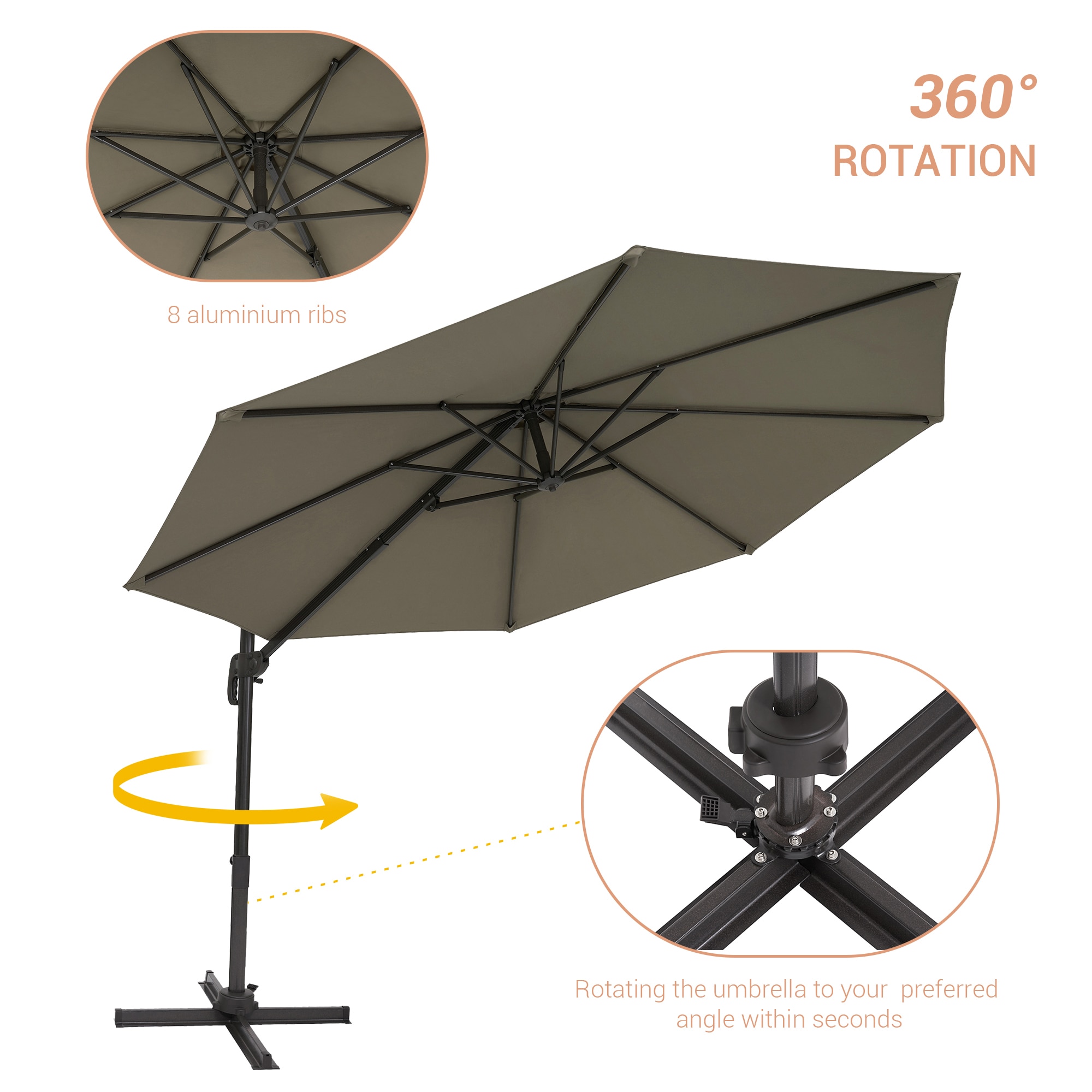 ACEGOSES 10-ft Aluminum Tan No-tilt Cantilever Patio Umbrella in the ...