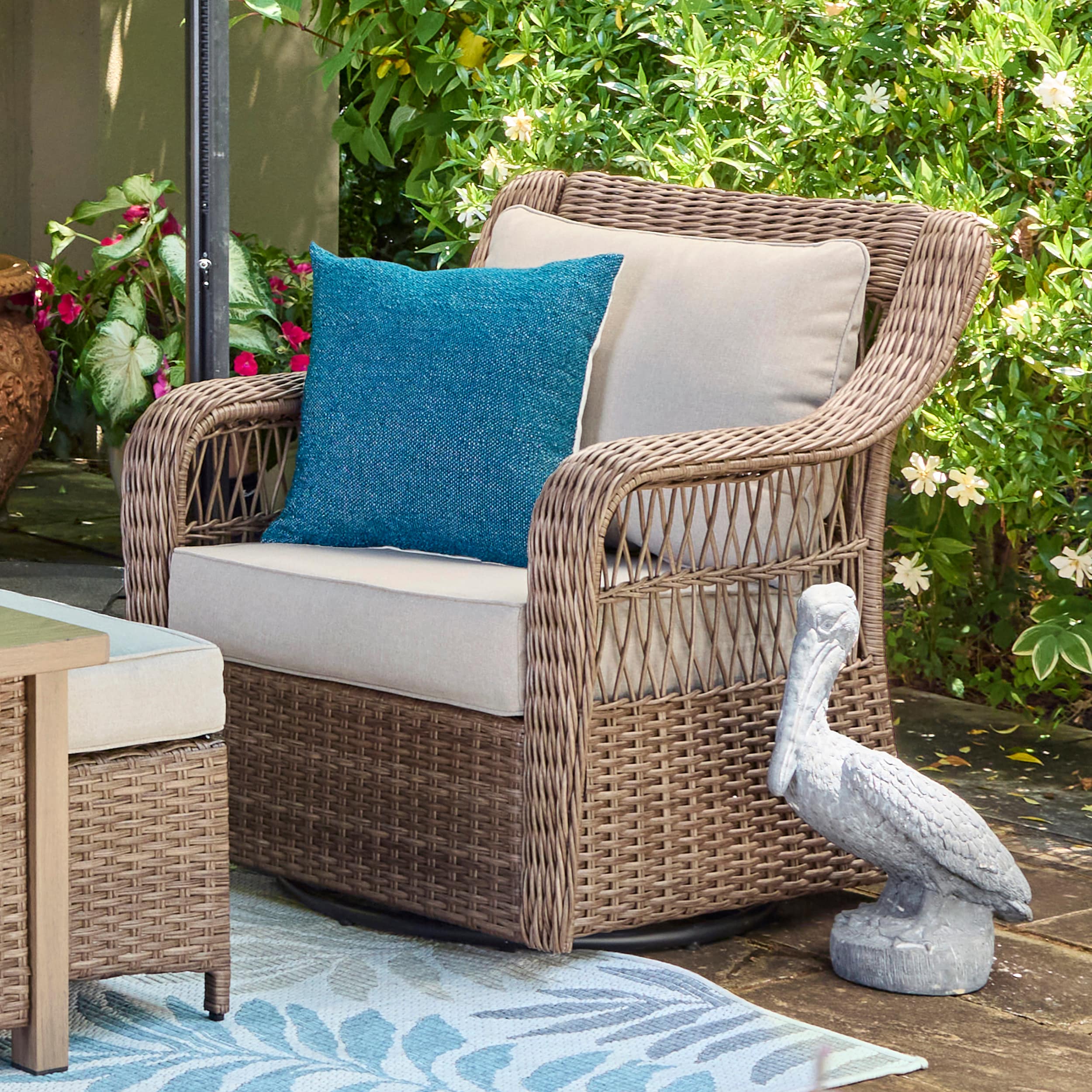 allen + roth Grand Haven Set of 2 Wicker Brown Steel Frame Swivel ...