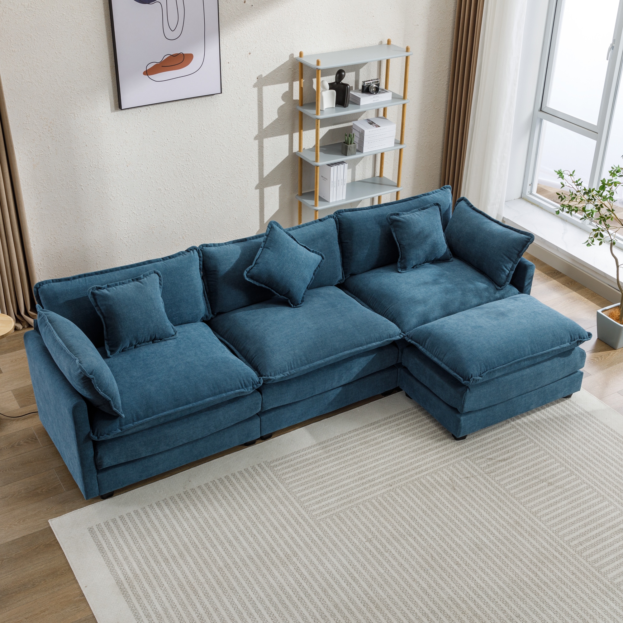 Nestfair SC0060C 112.2-in Modern Blue Chenille 3 -seater Sofa