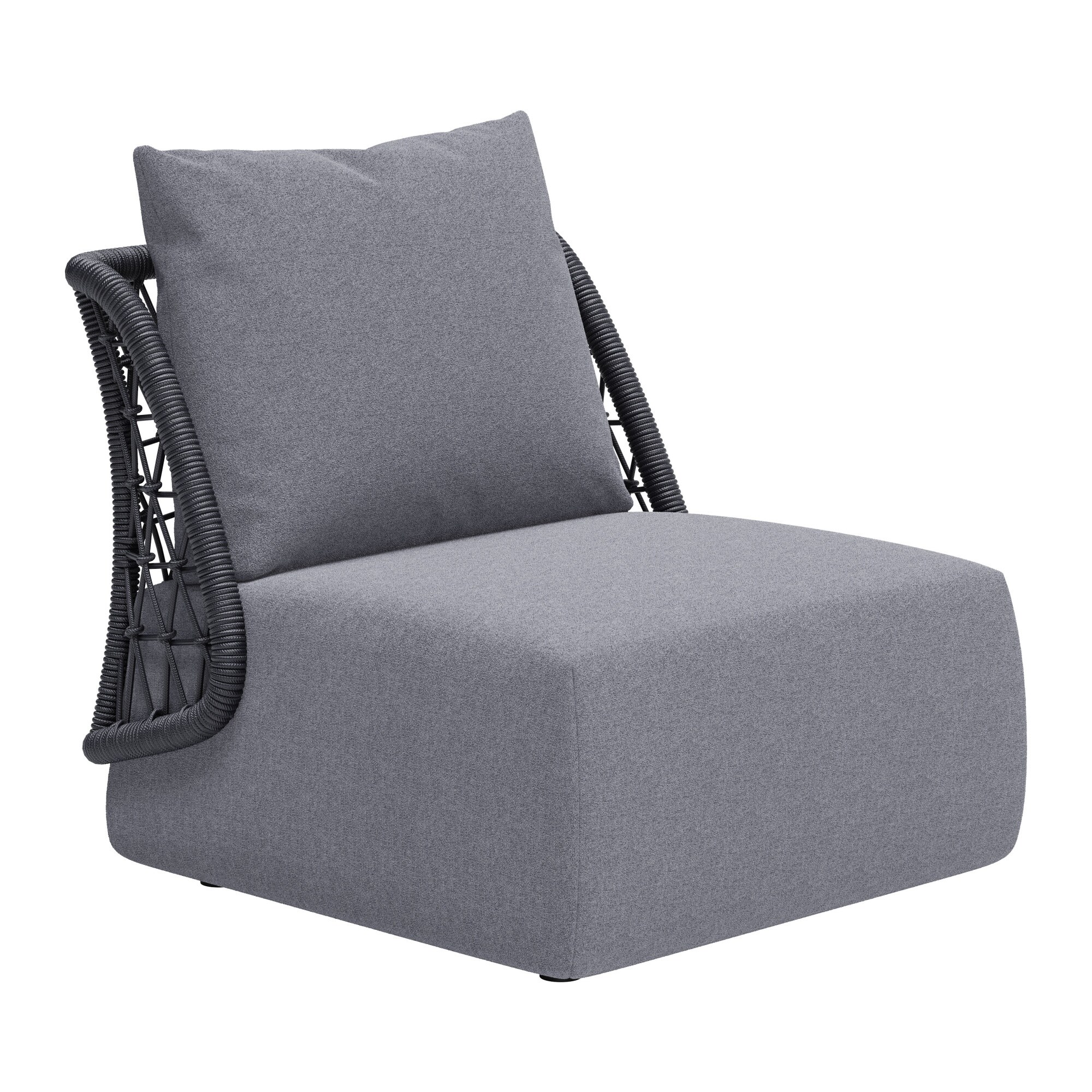 ZUO 704024 Mekan Black Aluminum Frame Stationary Conversation Chair with Gray Cushioned Seat