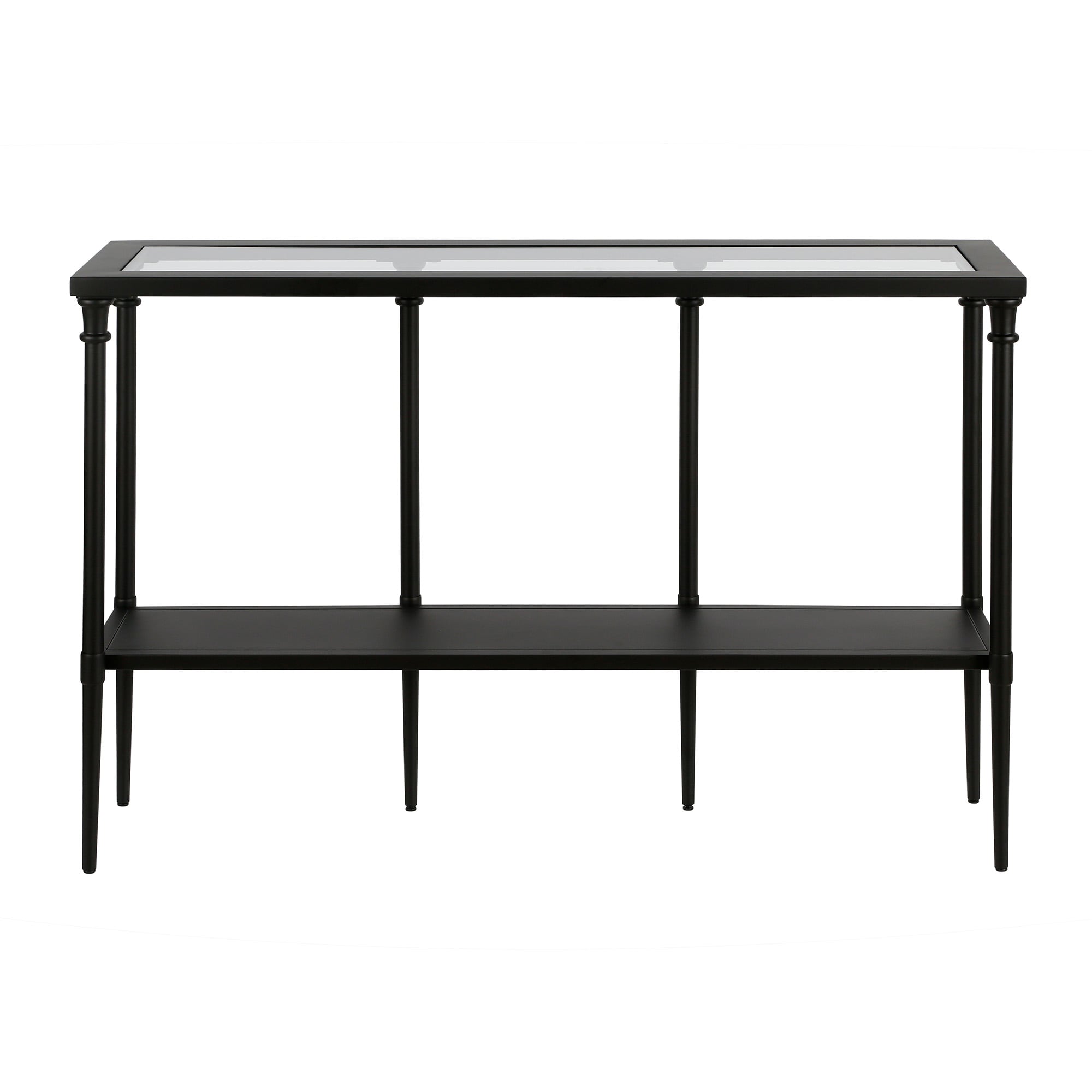 Modern Farmhouse 45" Blackened Bronze Metal & Glass Console Table with Storage