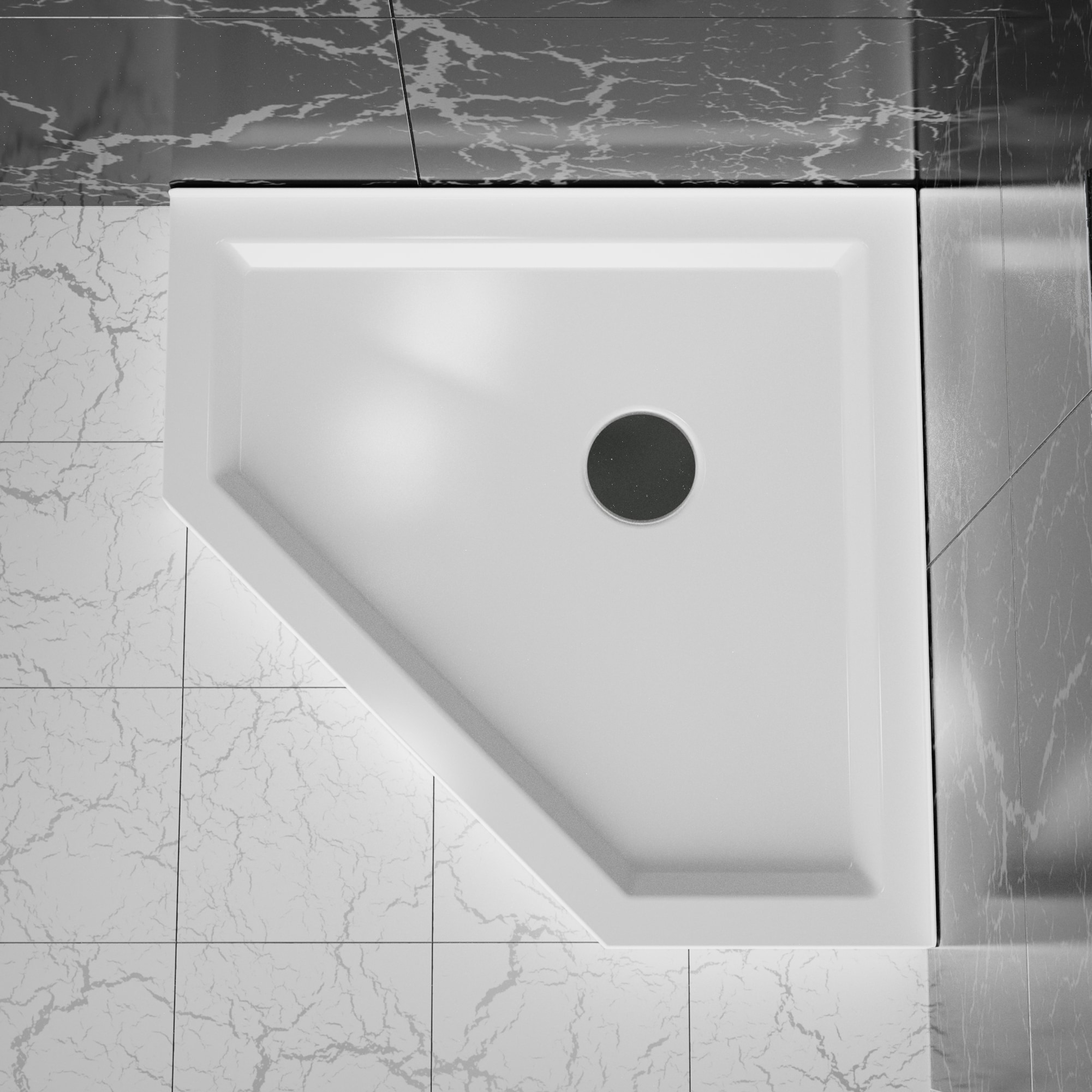 LIVIZA Jore 36-in W x 36-in L Center White Single Threshold Neo-angle Corner Shower Pan Base with 1.96-in H Threshold