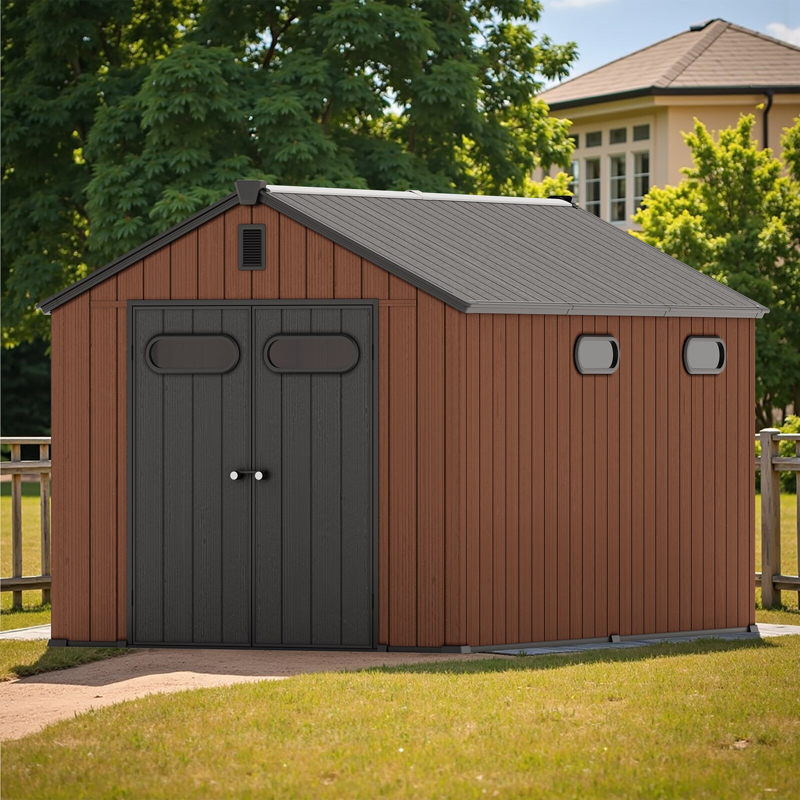 Crestlive Products CL-SF012BEI-8 8-ft x 12-ft Steel Frame Brown Lean-to Roof Plastic Resin Storage Shed