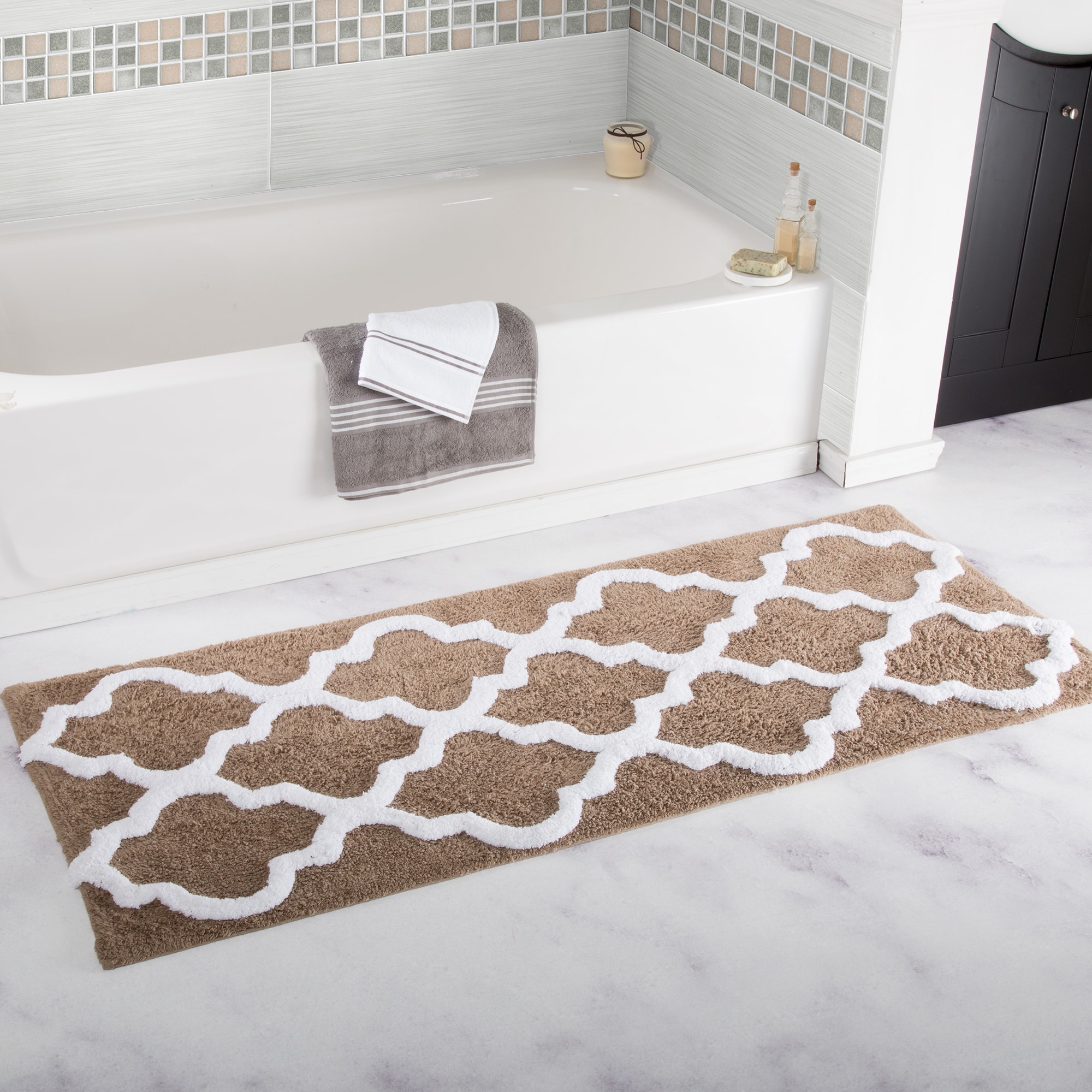 Non Slip Memory Foam Bath Mat Rug, 24 X 17 Inches Taupe Bathroom