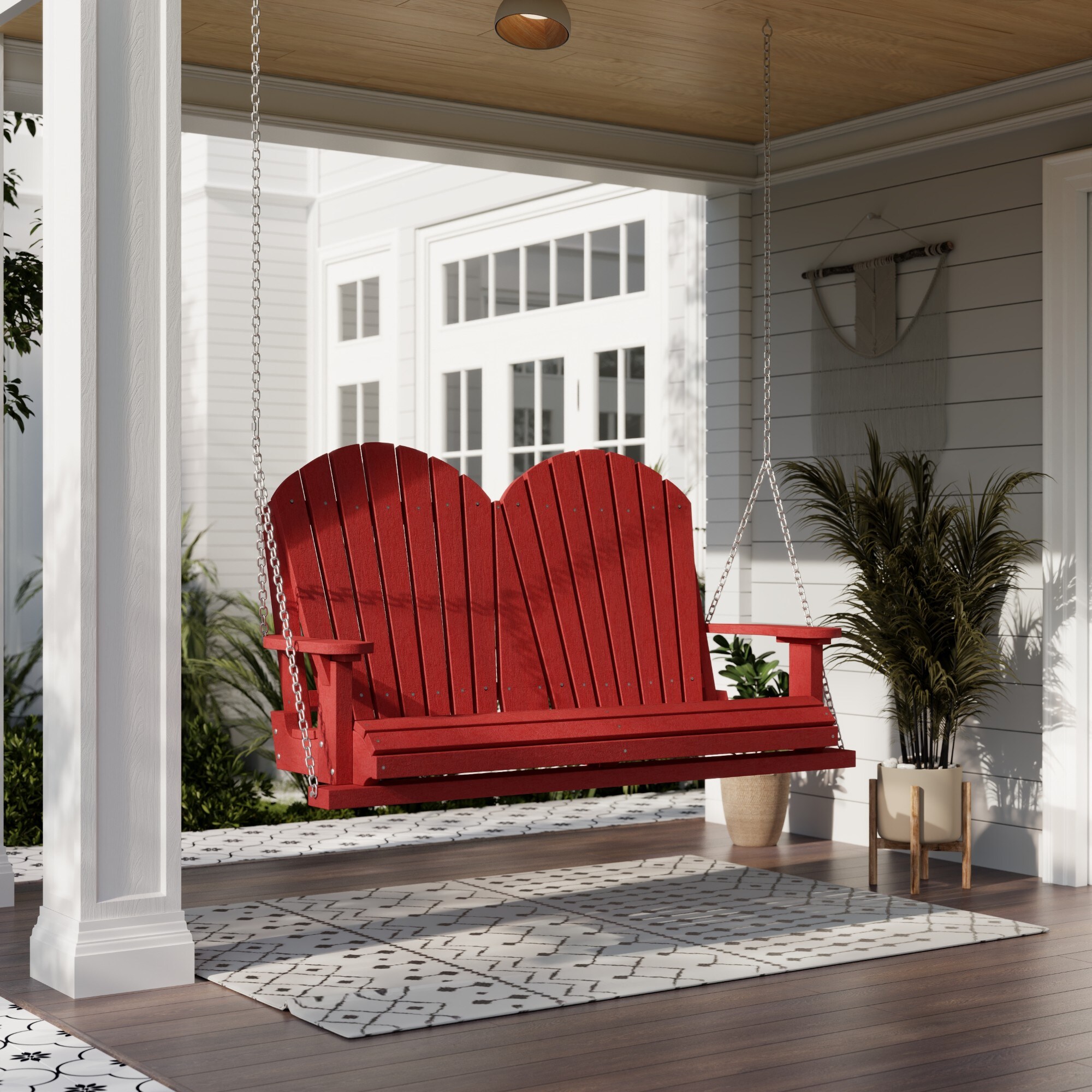 Cardinal Red Poly Lumber 2-Person Porch Swing with Adirondack Back