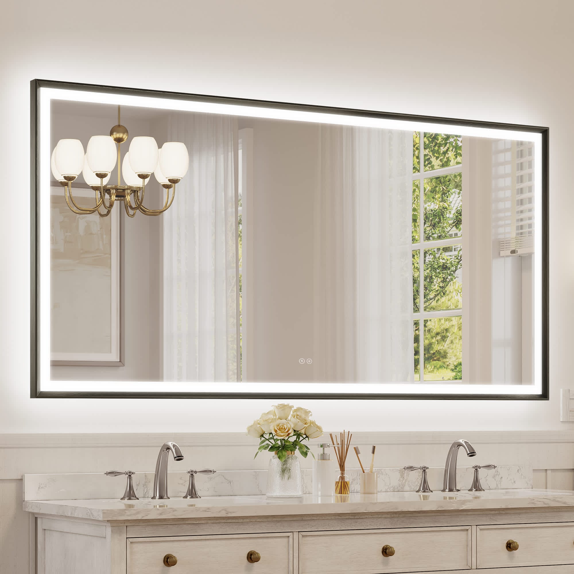 Aok Garden 36 in x 72 in Modern Aluminum Framed LED Bathroom Mirror with Double Beveled Edge Tempered Glass and Anti Rust in Black Wall Mounted Decorative Mirror