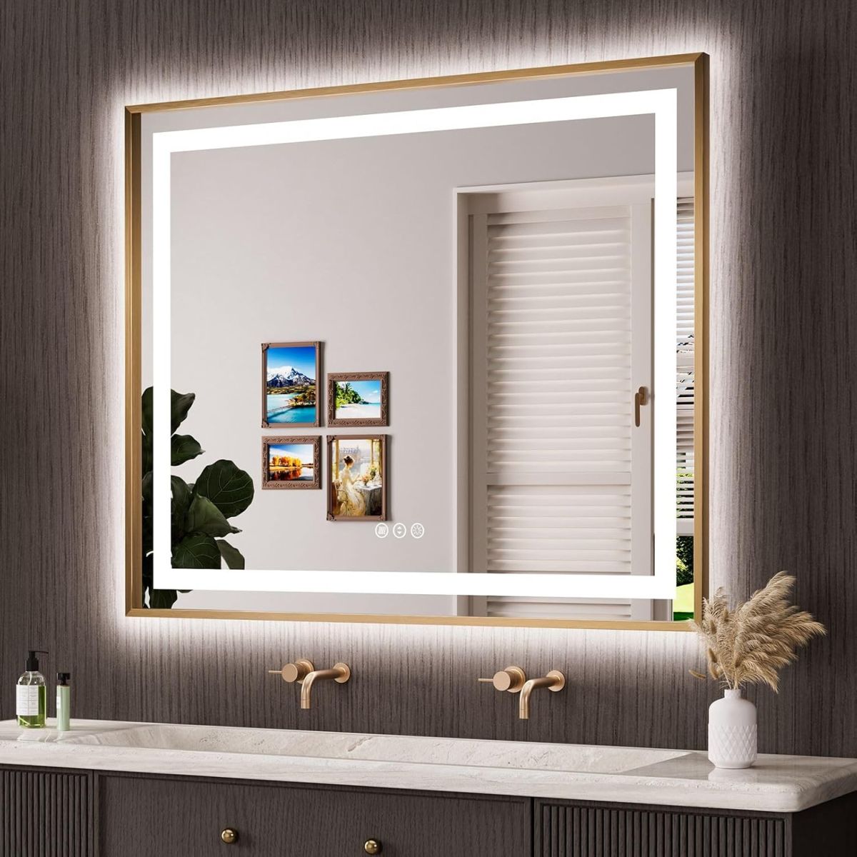 Blisstyle HBJXYJYEY PREMIUM 40-in x 32-in Polished Frameless Rectangle Dimmable LED Lighted Fog Free Bathroom Vanity Mirror ( Clear )