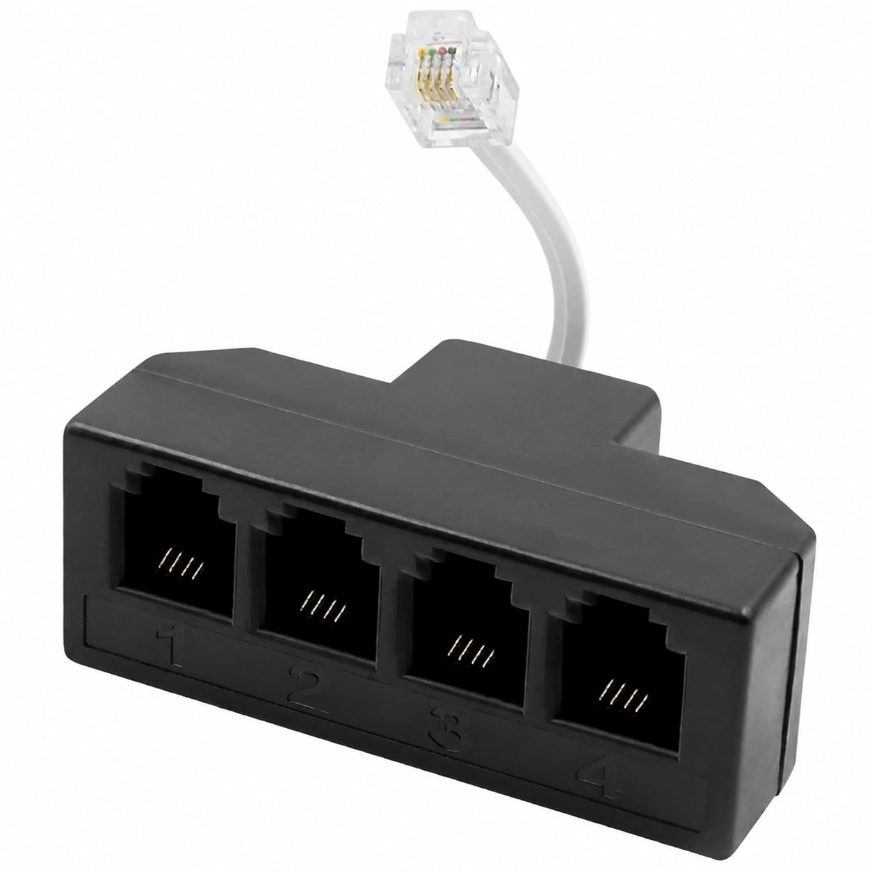 Etokfoks  RJ11 4 Way Phone Line Splitter Adapter With 3 in Cable For Landline Telephone Wire And 6P4C Connector Devices Black
