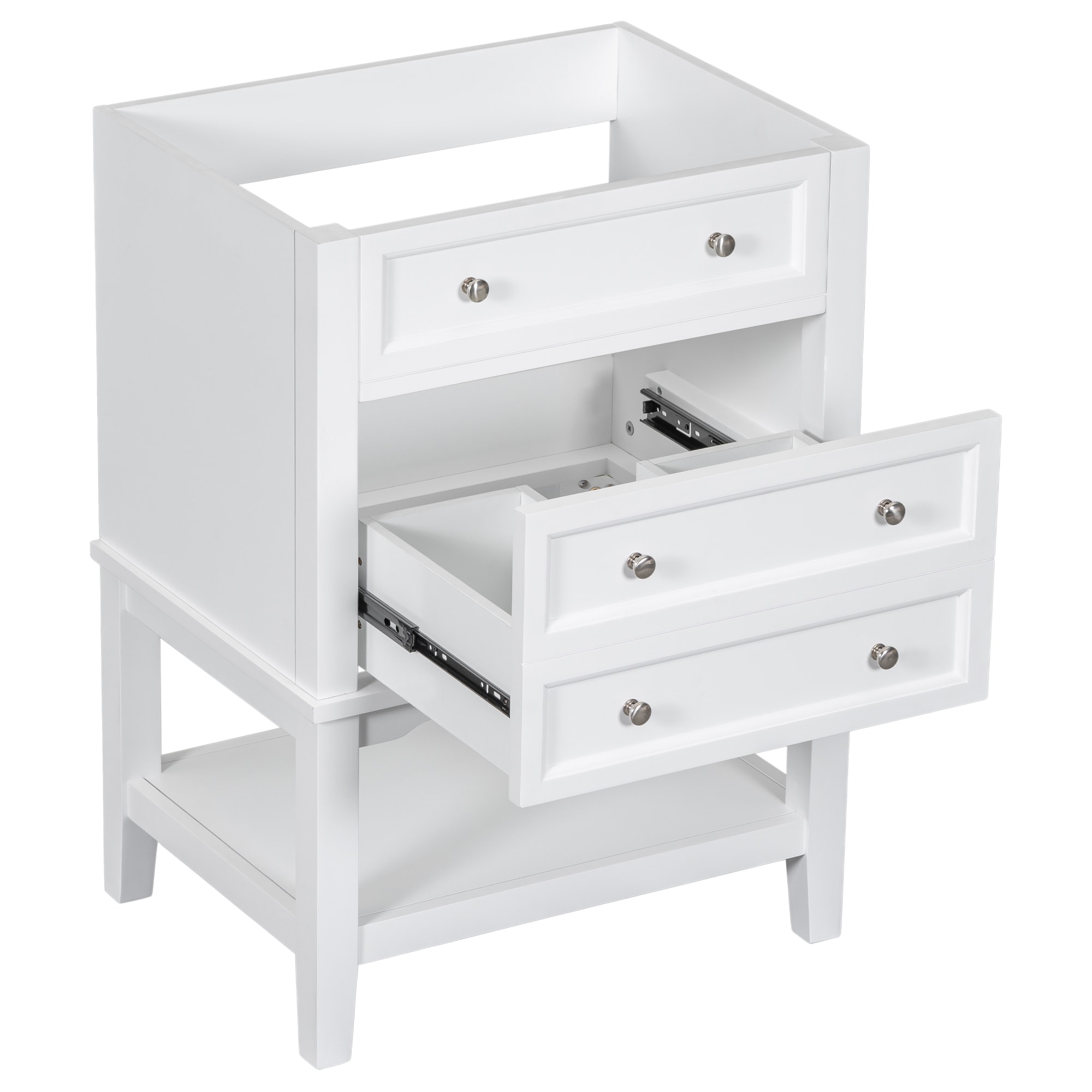 GDFStudio 329686 24 Inches Bathroom Vanity Without Sink Base Only Solid Wood Frame Bathroom Storage Cabinet with Drawer and Open Shelf White
