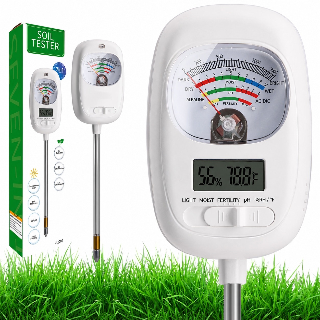 KHKFY  Soil Test Kit 7 in One Digital Soil Moisture PH Fertility Light Air Temperature Humidity Meter for Plants Garden Lawn Farm Indoor Outdoor
