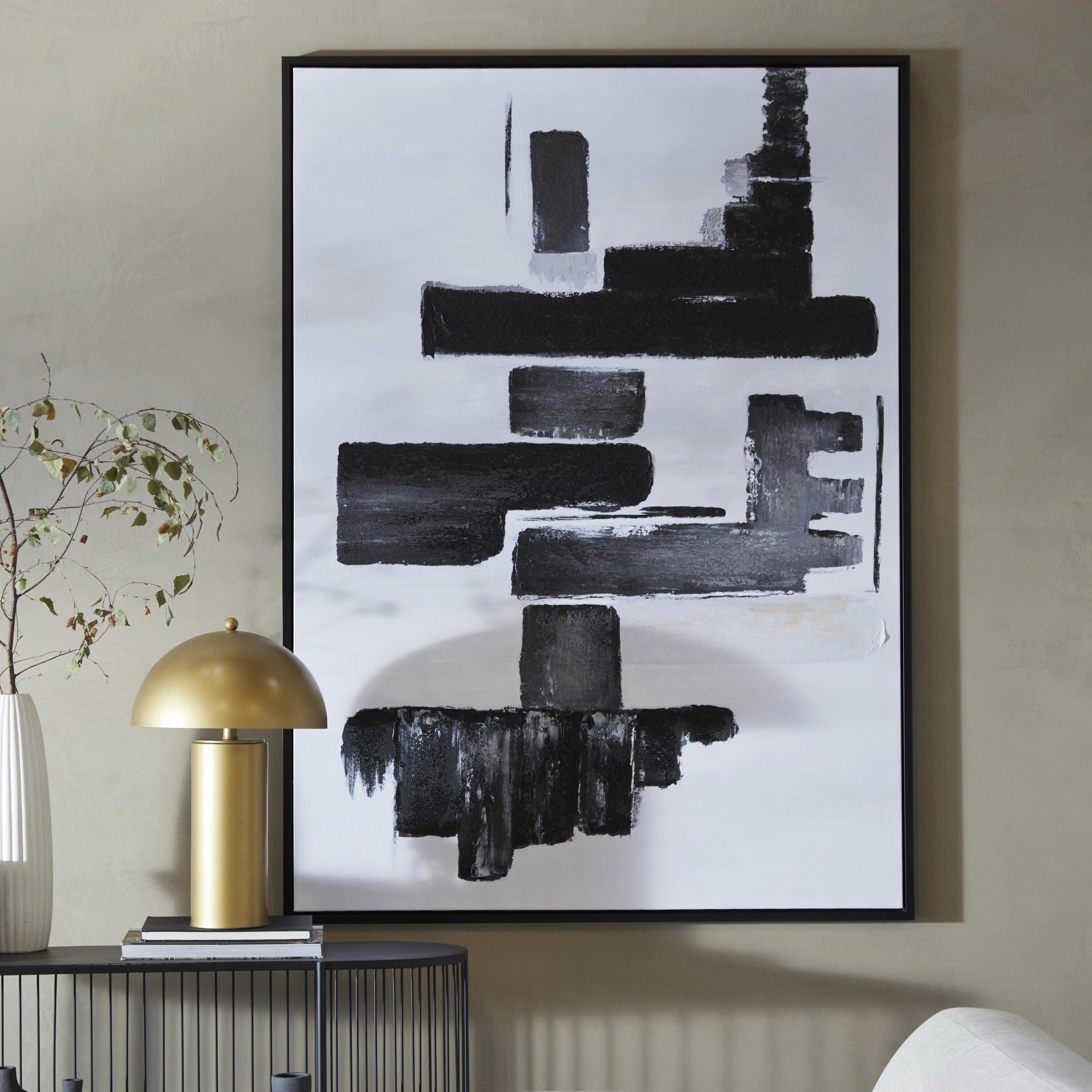Grayson Lane 25118 Canvas with Black Frame Black Wood Framed 66-Inches H x 47.2-Inches W Abstract Wood Painting